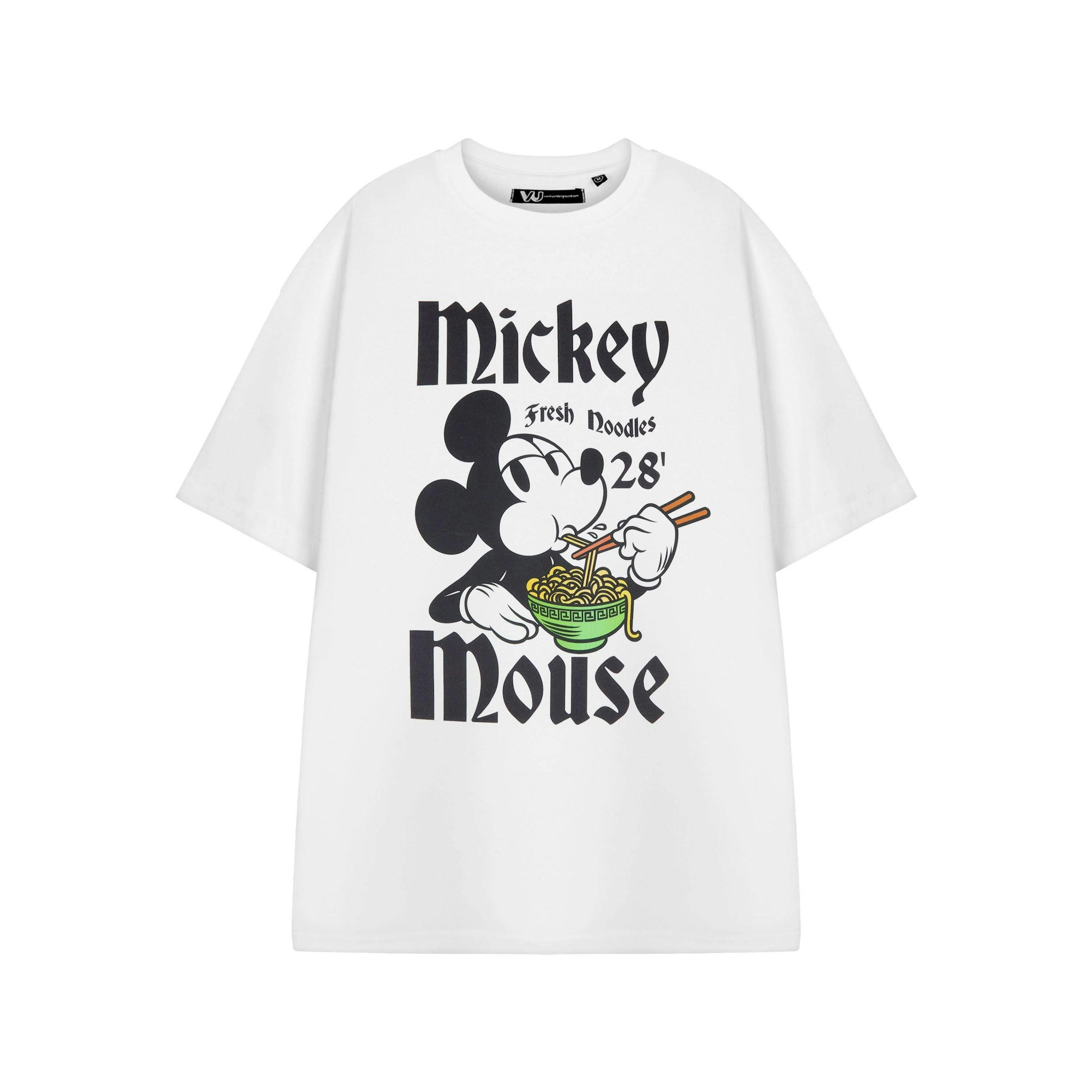 Disney Mickey Mouse Womens White Fresh Noodles Short Sleeved T-Shirt by Vanilla Underground , view 1 of 1