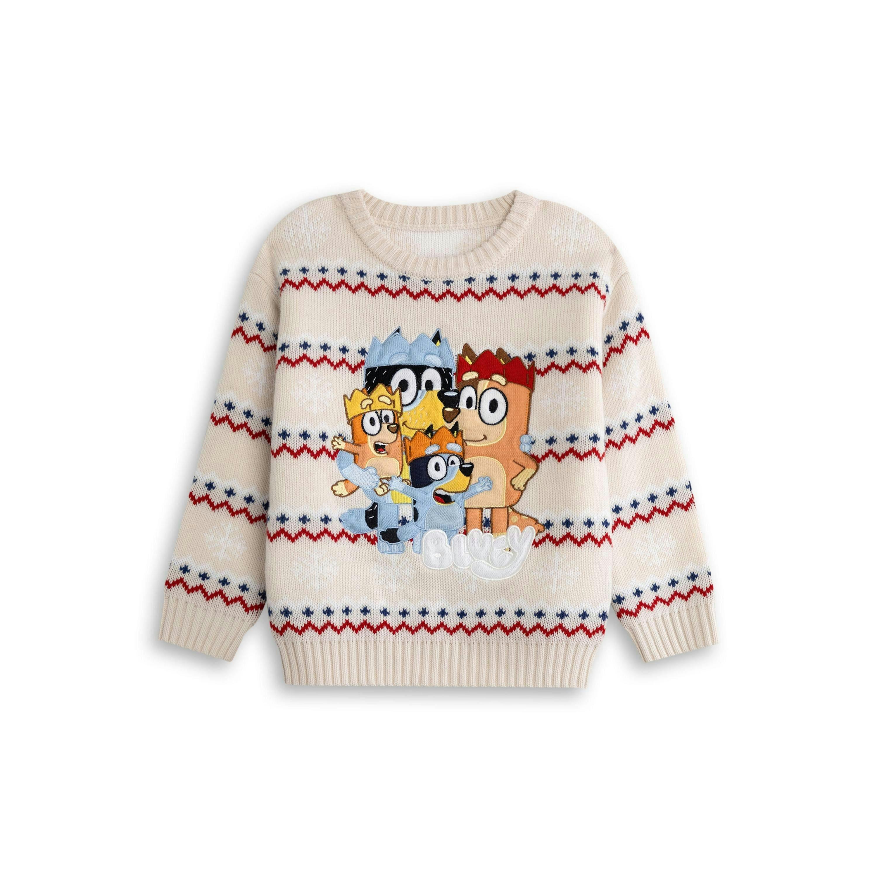 Bluey Unisex Kids Beige Character Christmas Jumper by Vanilla Underground , view 1 of 1