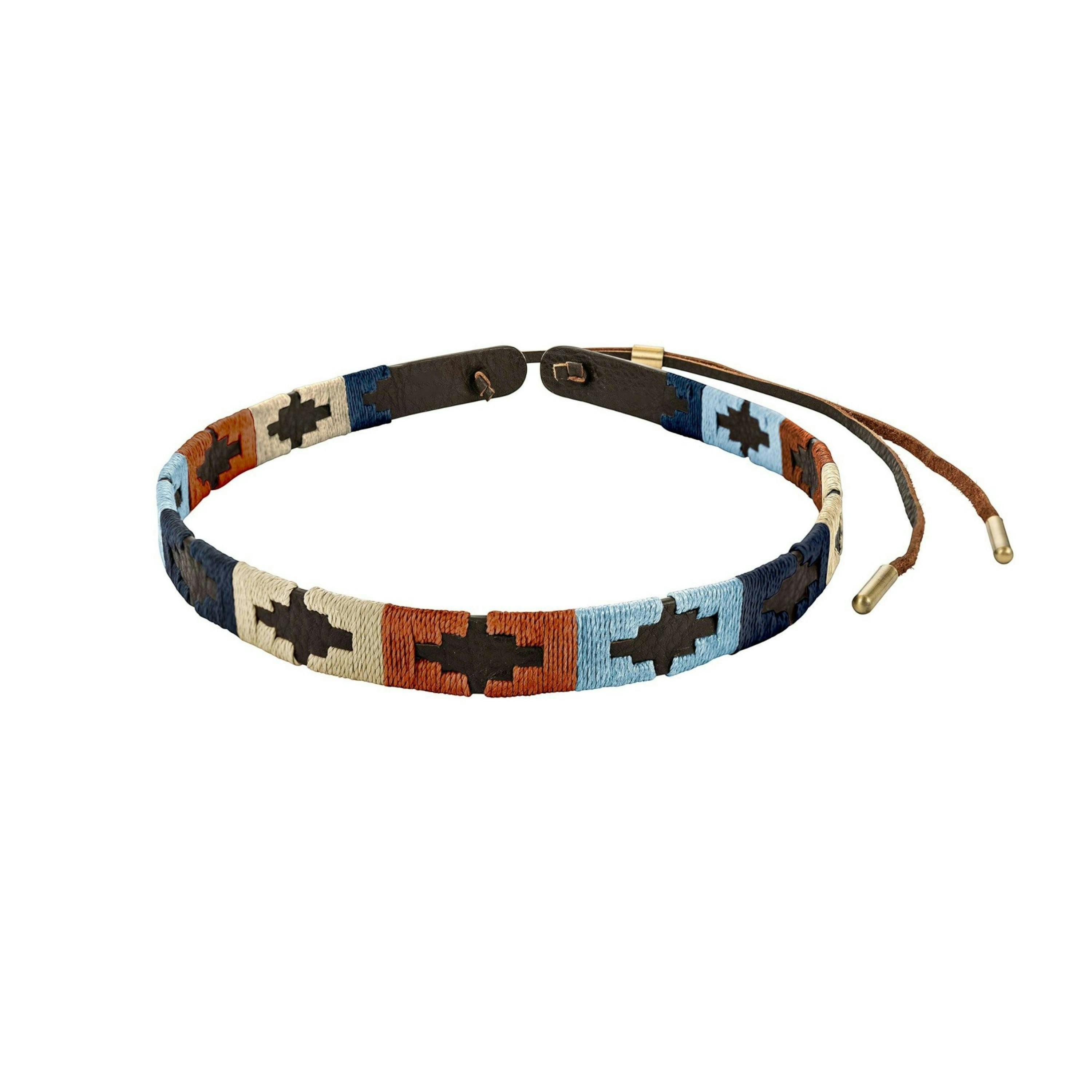 pampa leather hat band - copper, light blue, navy and cream blocks , view 1 of 1