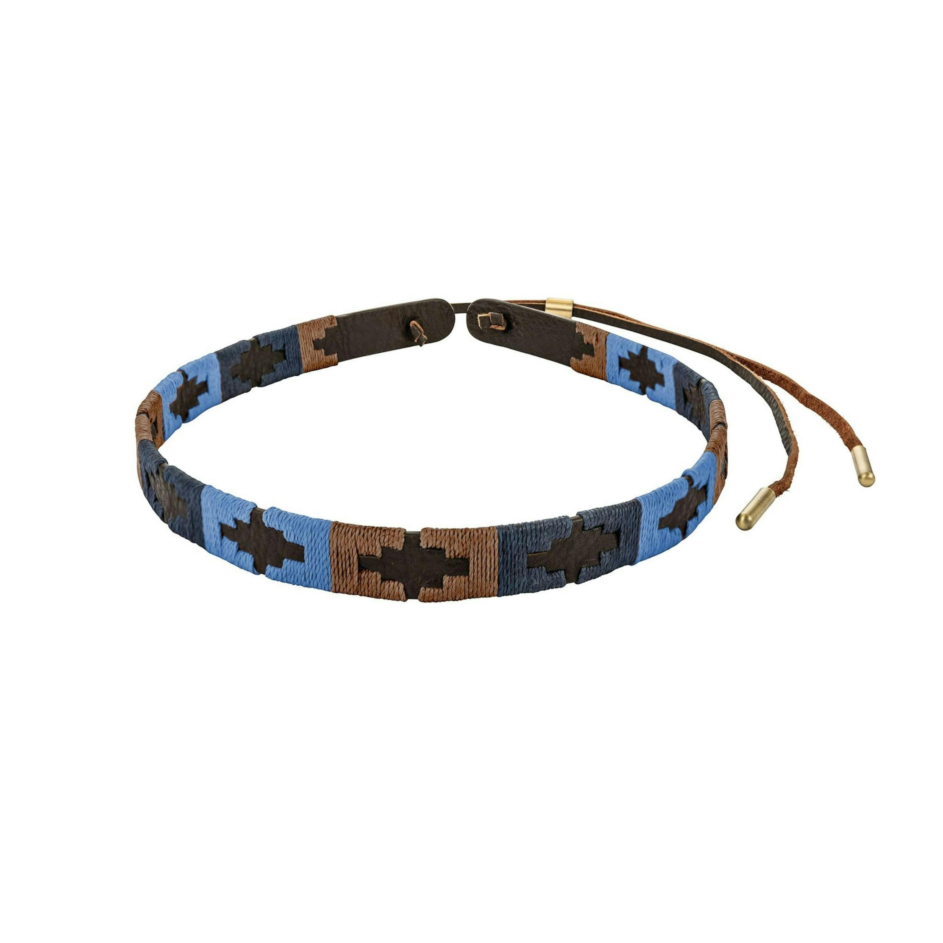 pampa leather hat band - brown, blue and navy blocks , view 1 of 1