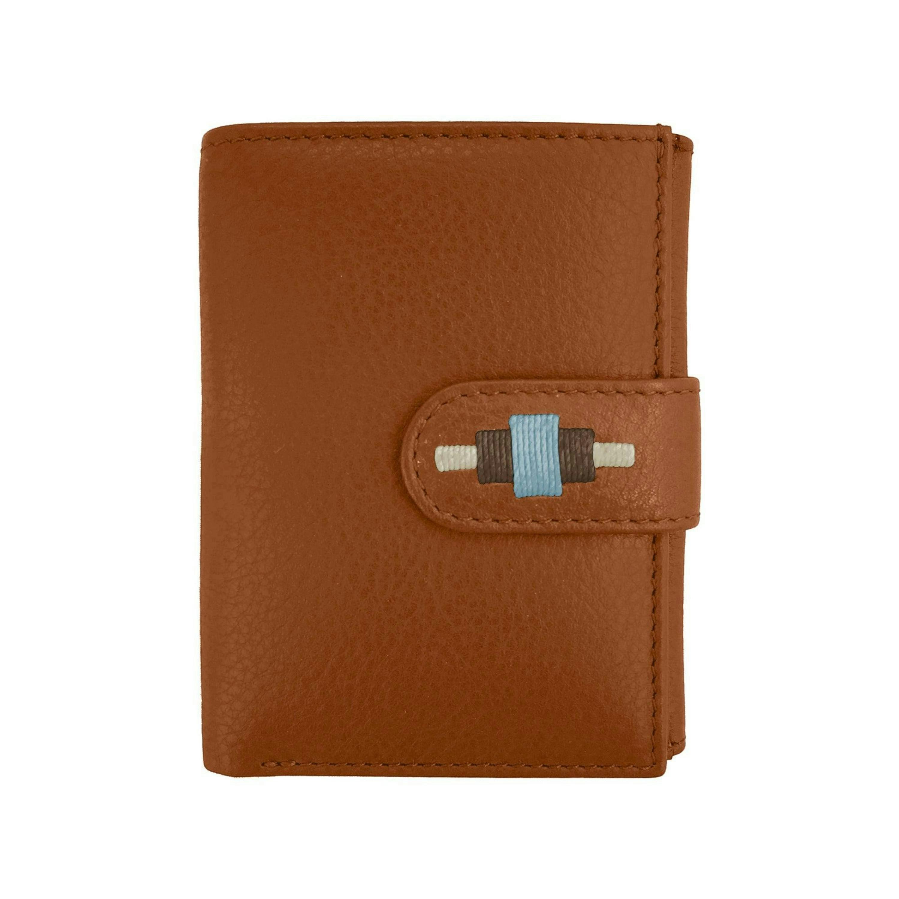 Exito bifold purse - tan leather with light blue, light brown and cream stitching , view 1 of 1