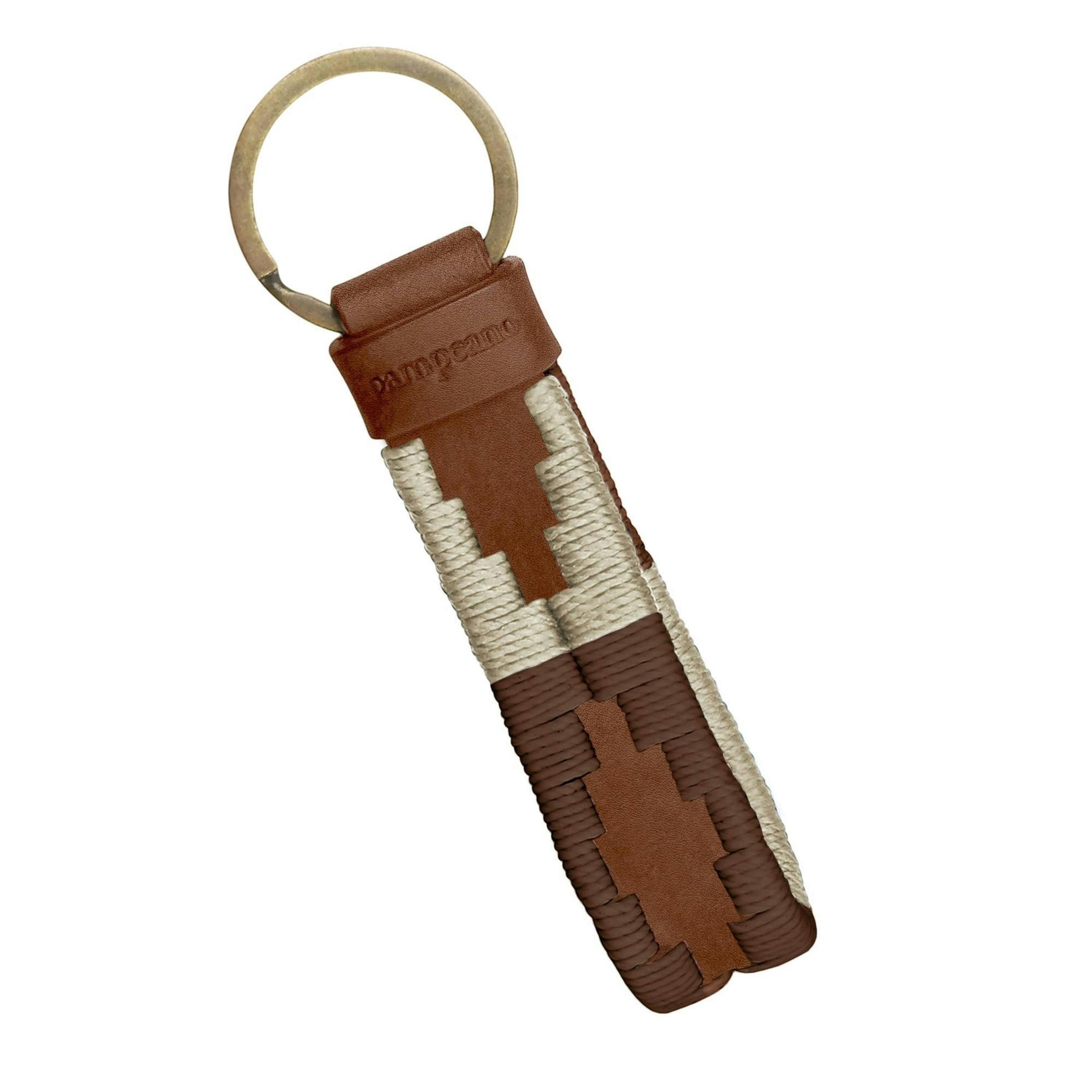Charro loop keyring - tan leather with cream and light brown stitching , view 1 of 1
