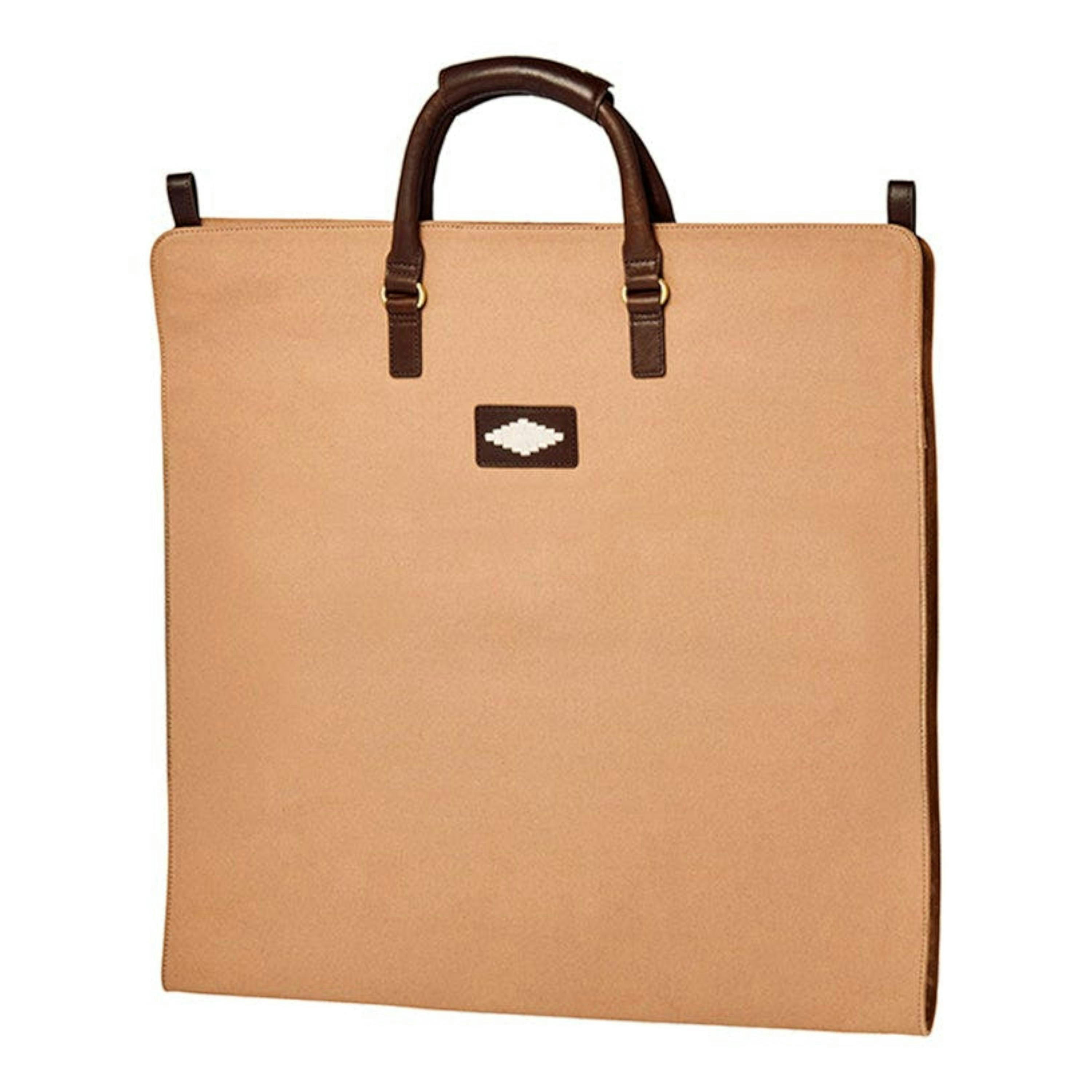 Traje suit cover - brown leather and sand canvas , view 1 of 1