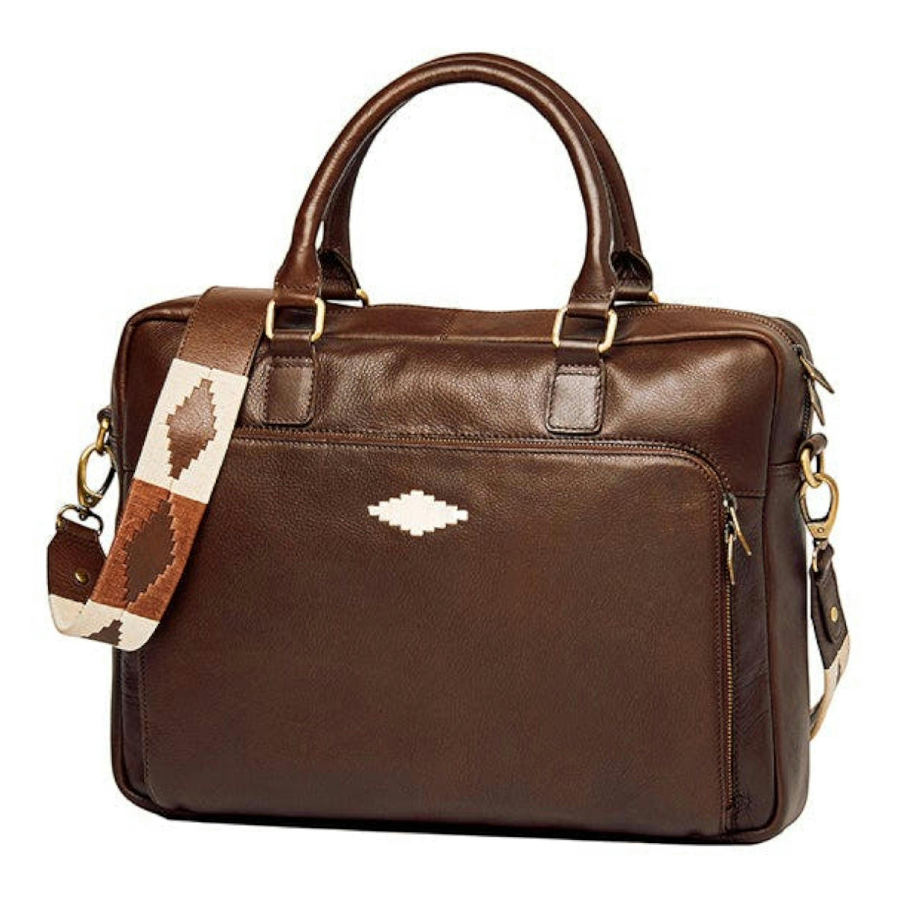 Mensajero briefcase - brown leather with cream stitching , view 1 of 1