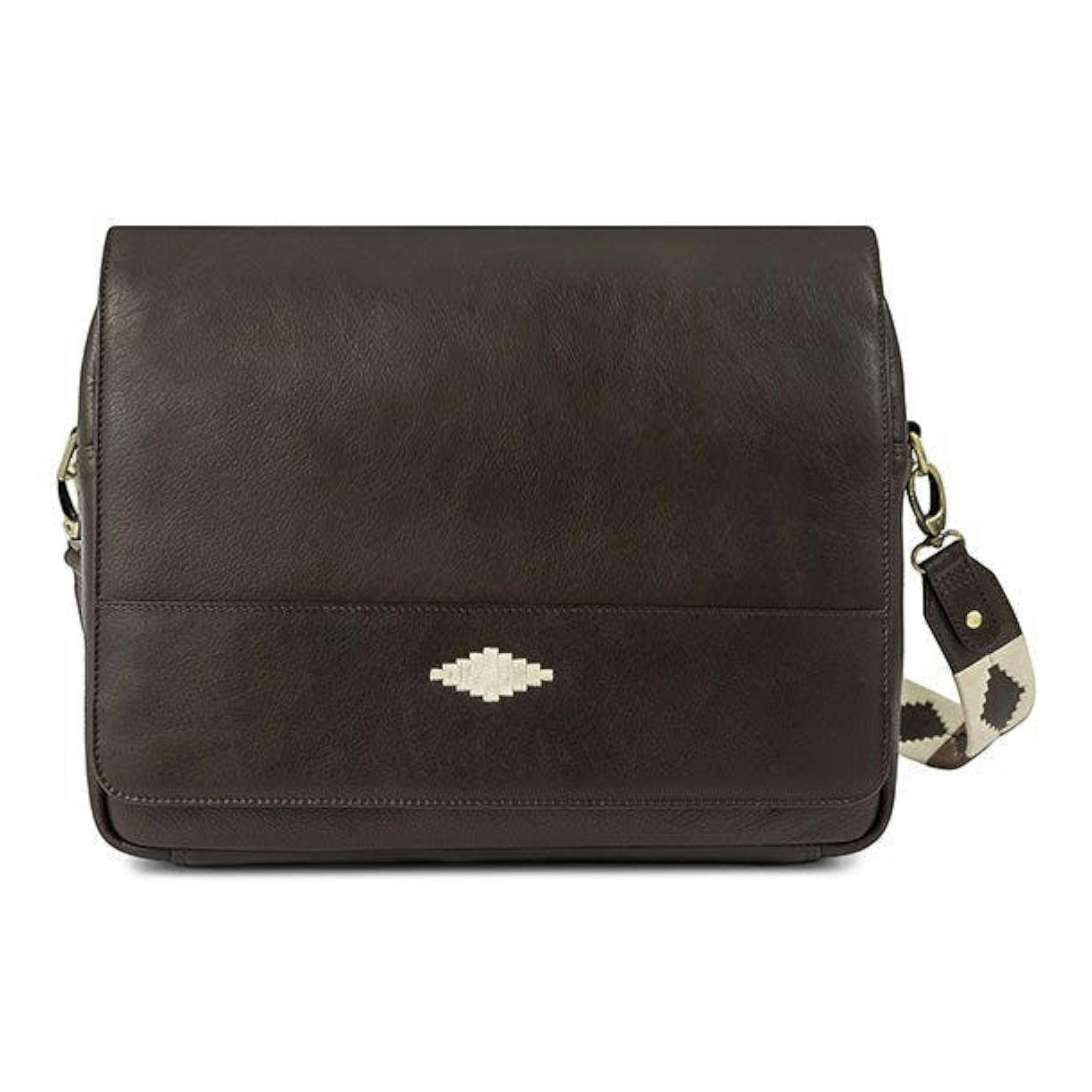 Entregar messenger bag - brown leather with cream stitching , view 1 of 1