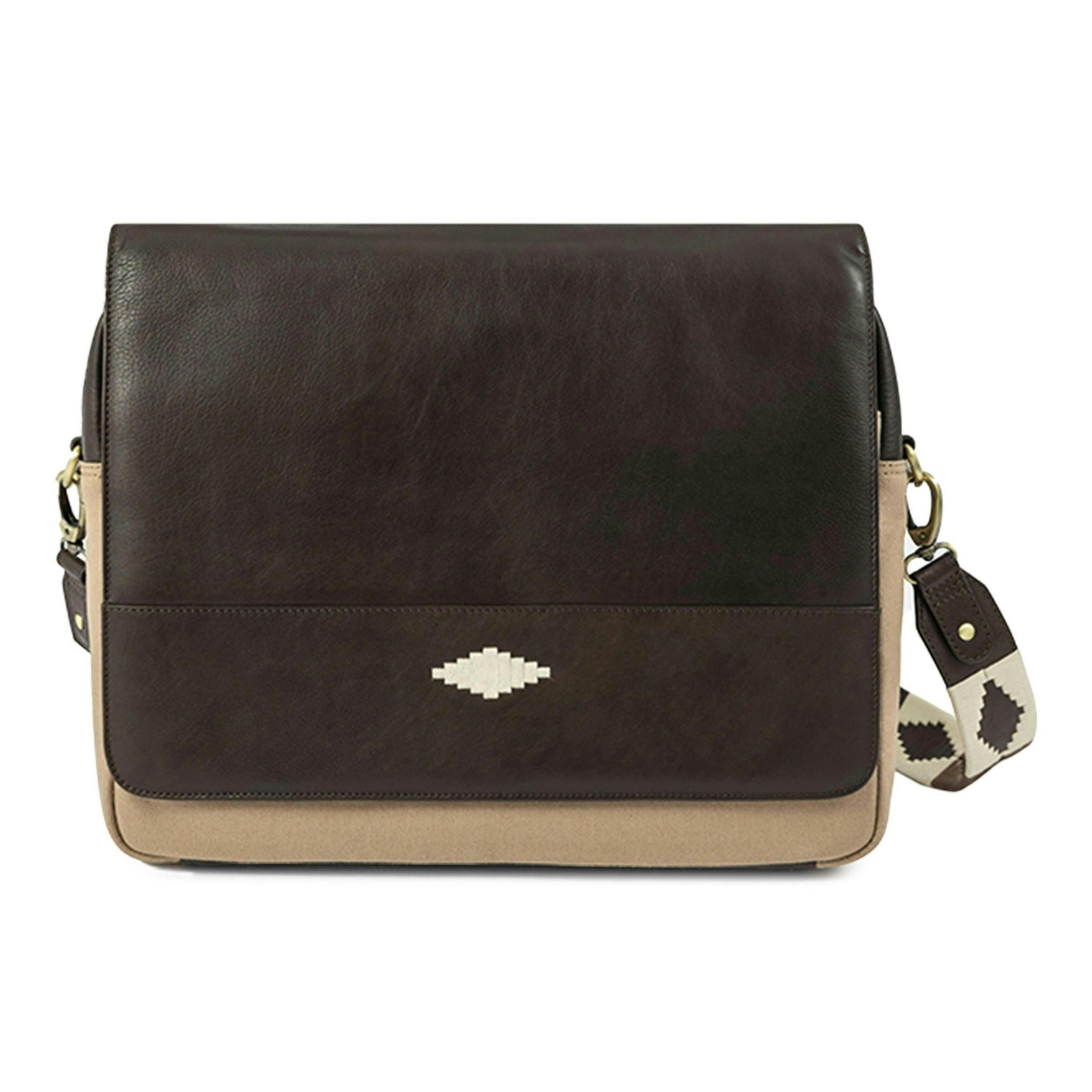 Entregar messenger bag - brown leather and sand canvas , view 1 of 1