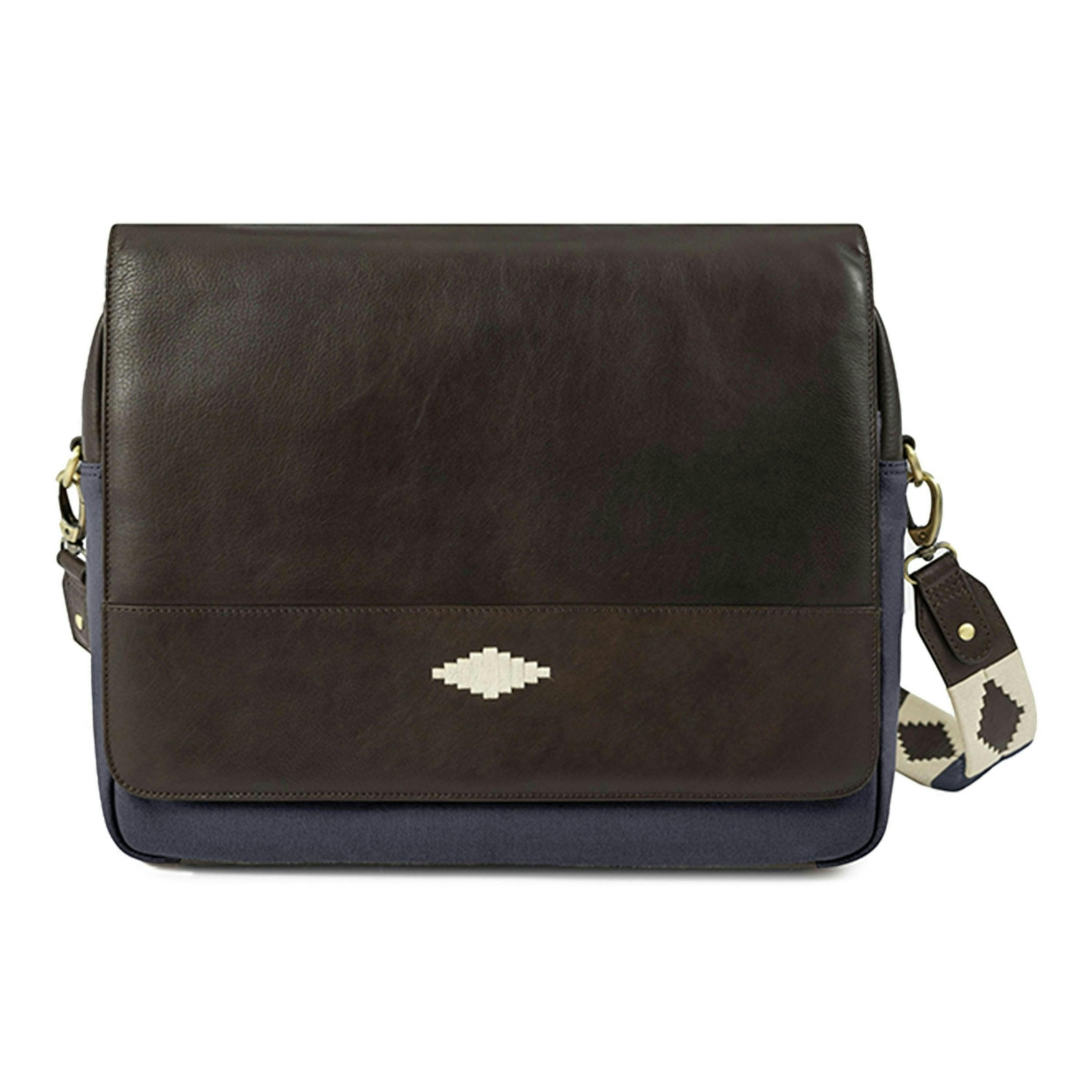 Entregar messenger bag - brown leather and navy canvas , view 1 of 1