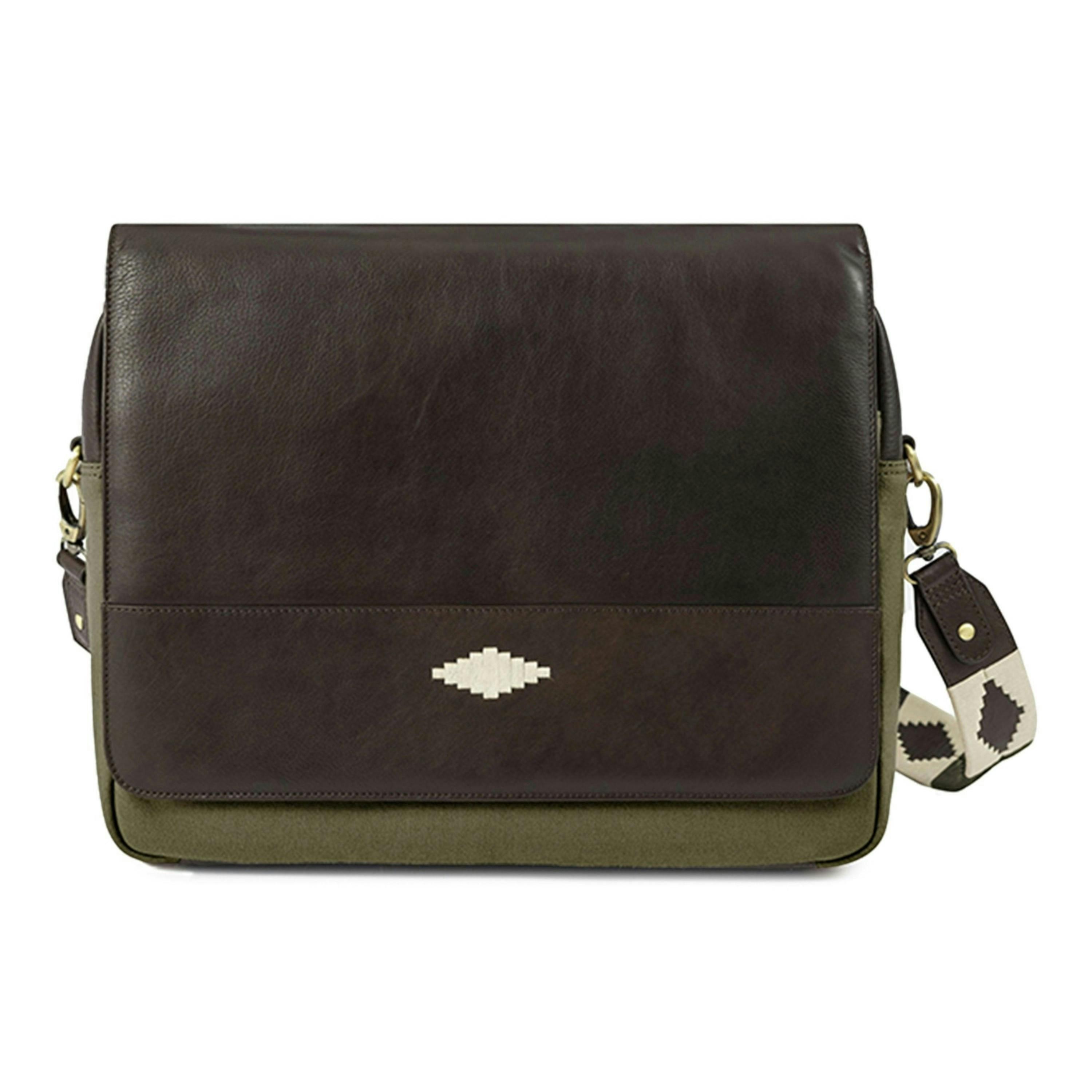 Entregar messenger bag - brown leather and forest canvas , view 1 of 1