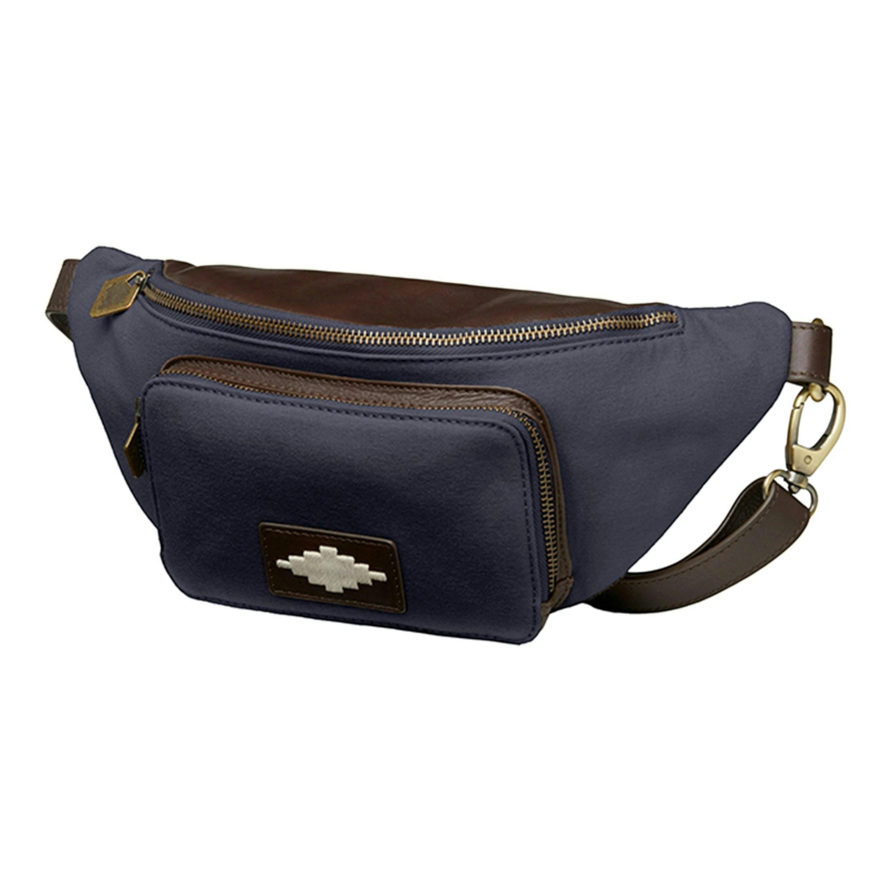 Rinonera crossbody bag - brown leather and navy canvas , view 1 of 1