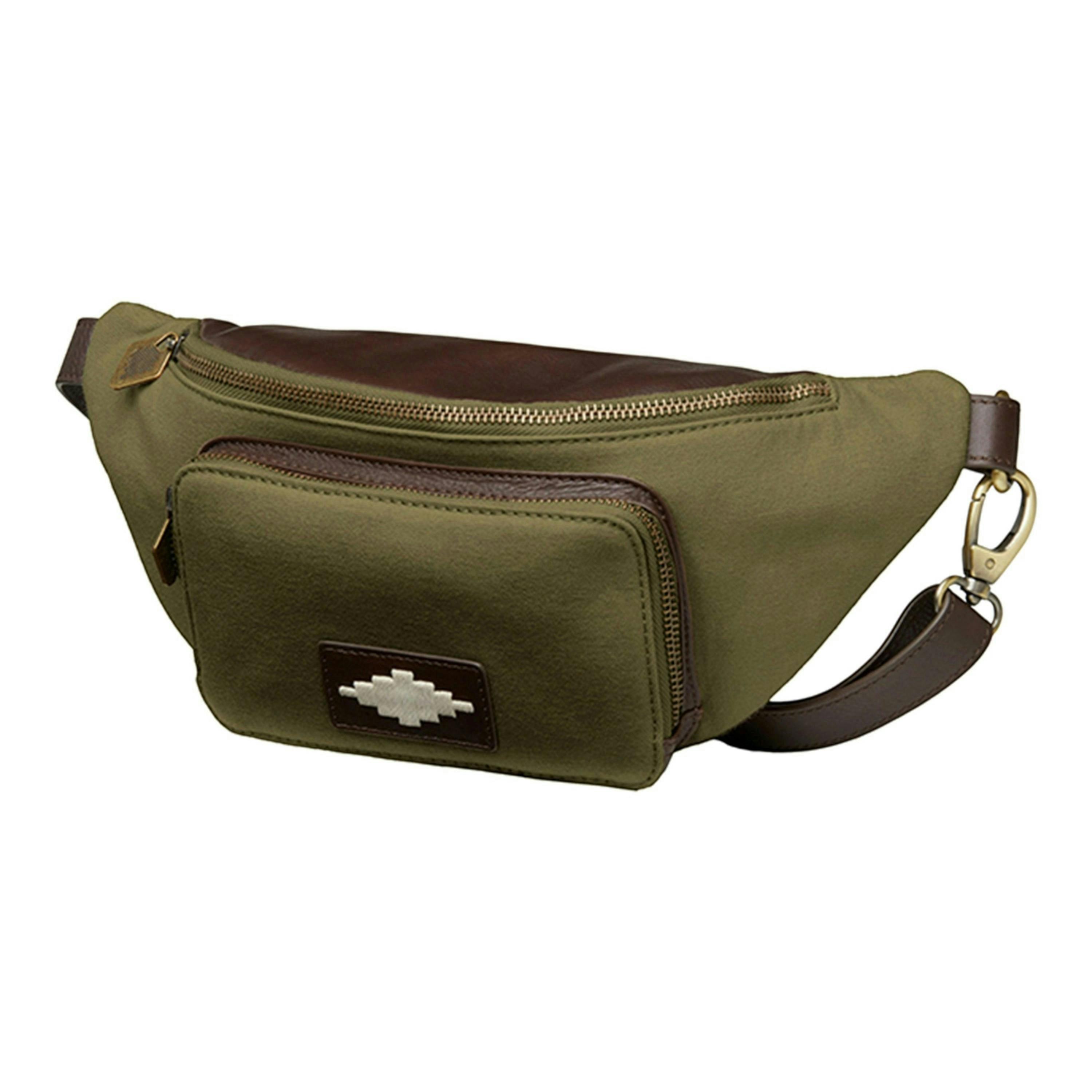 Rinonera crossbody bag - brown leather and forest canvas , view 1 of 1