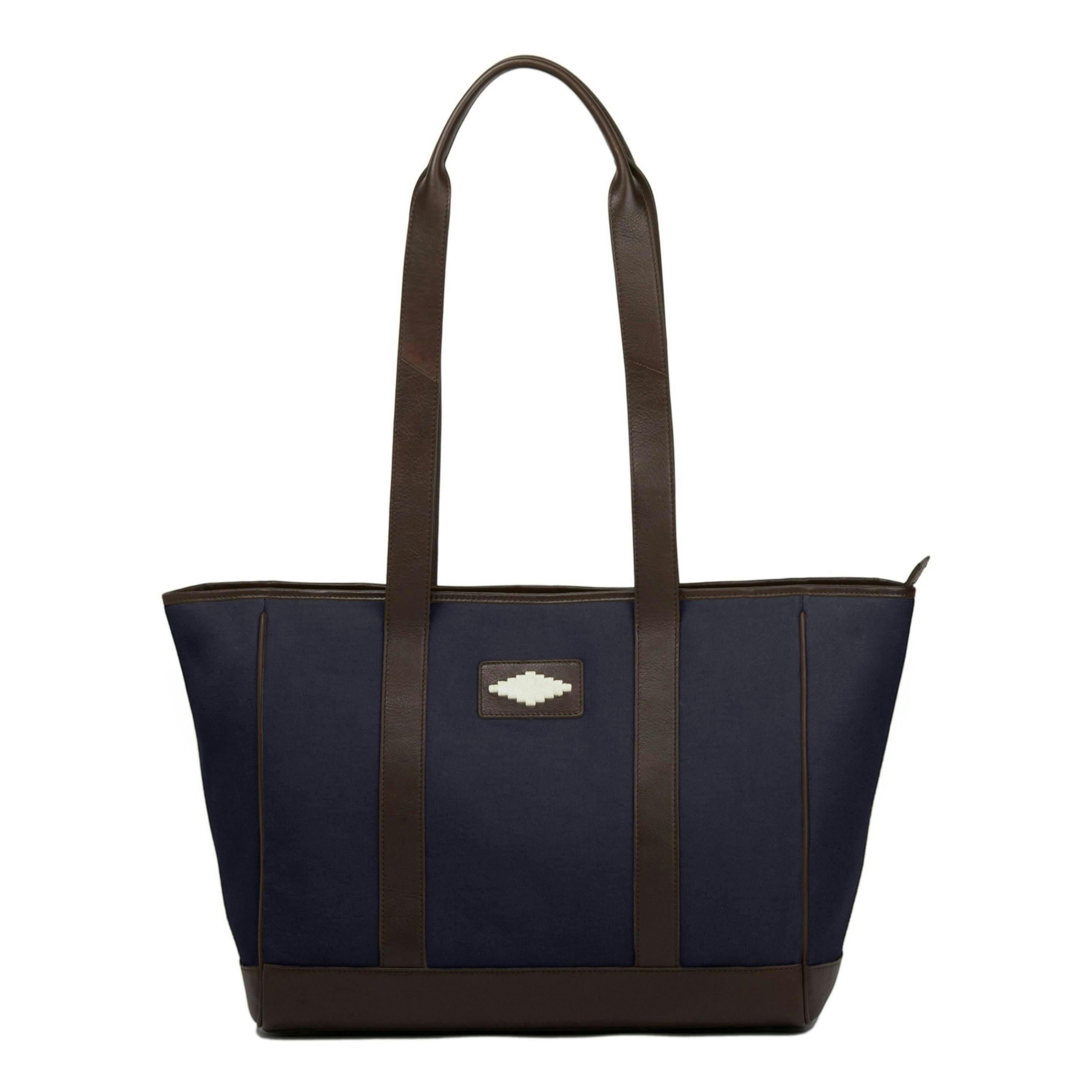 Bolso tote bag - brown leather with navy canvas , view 1 of 1
