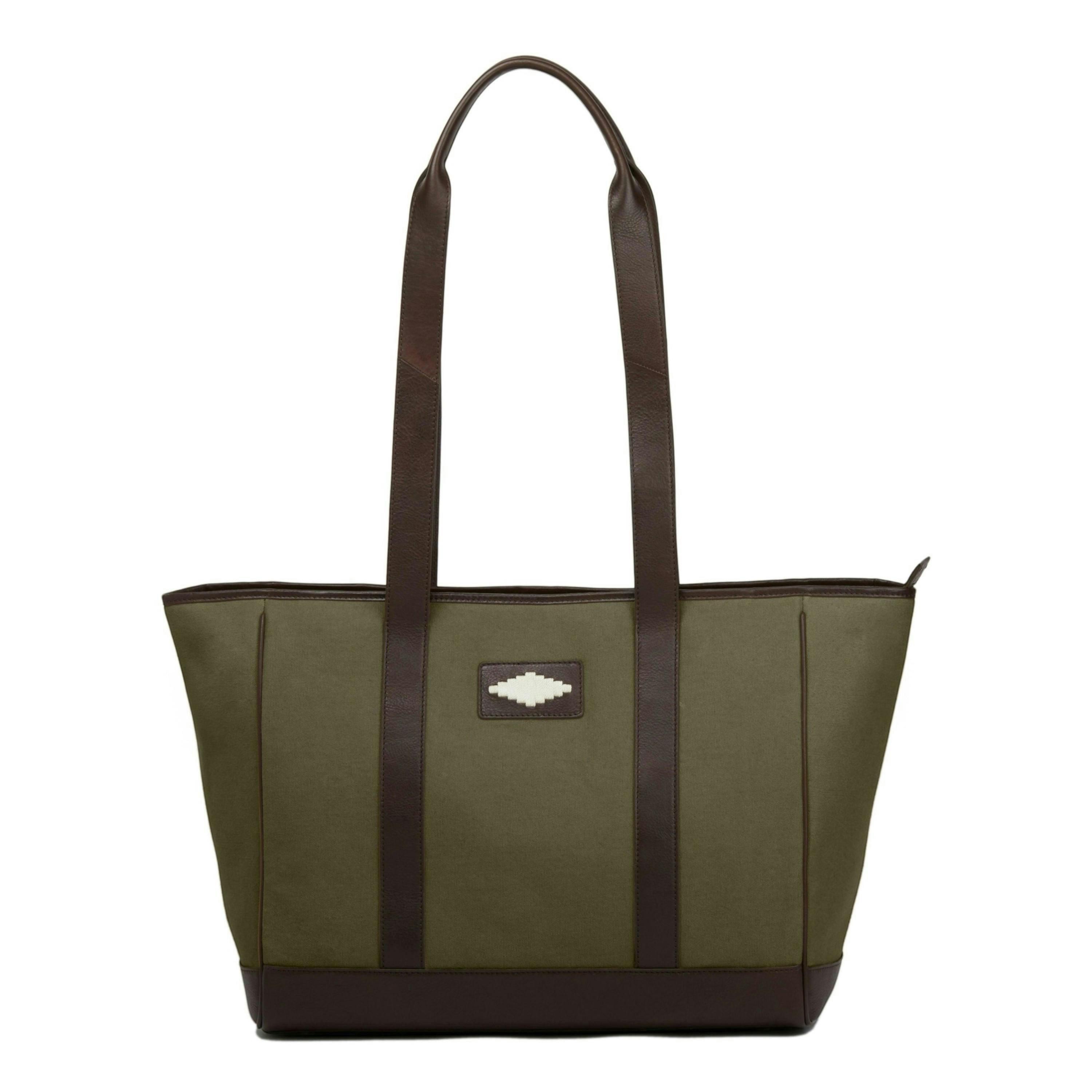 Bolso tote bag - brown leather with forest canvas , view 1 of 1