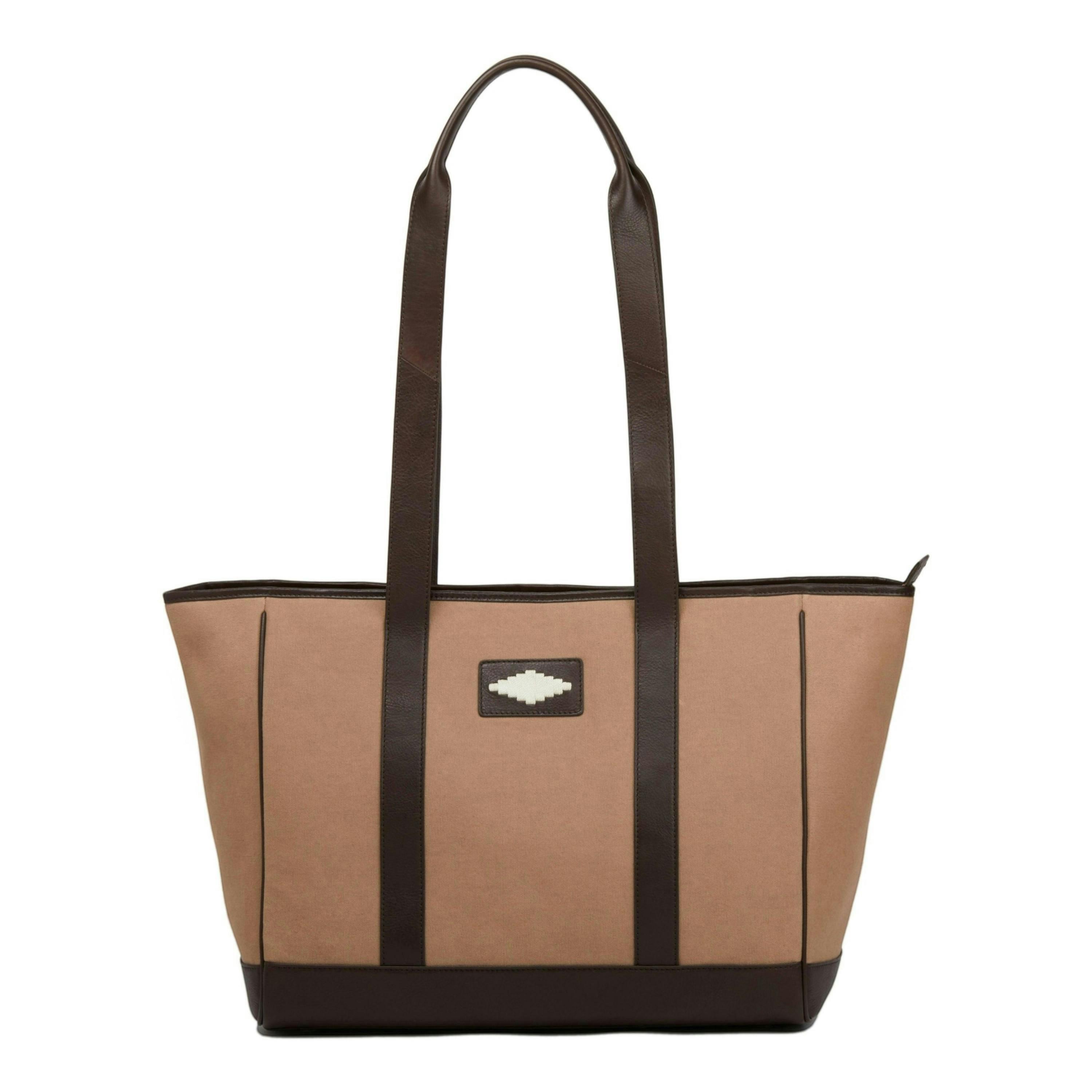 Bolso tote bag - brown leather with sand canvas , view 1 of 1