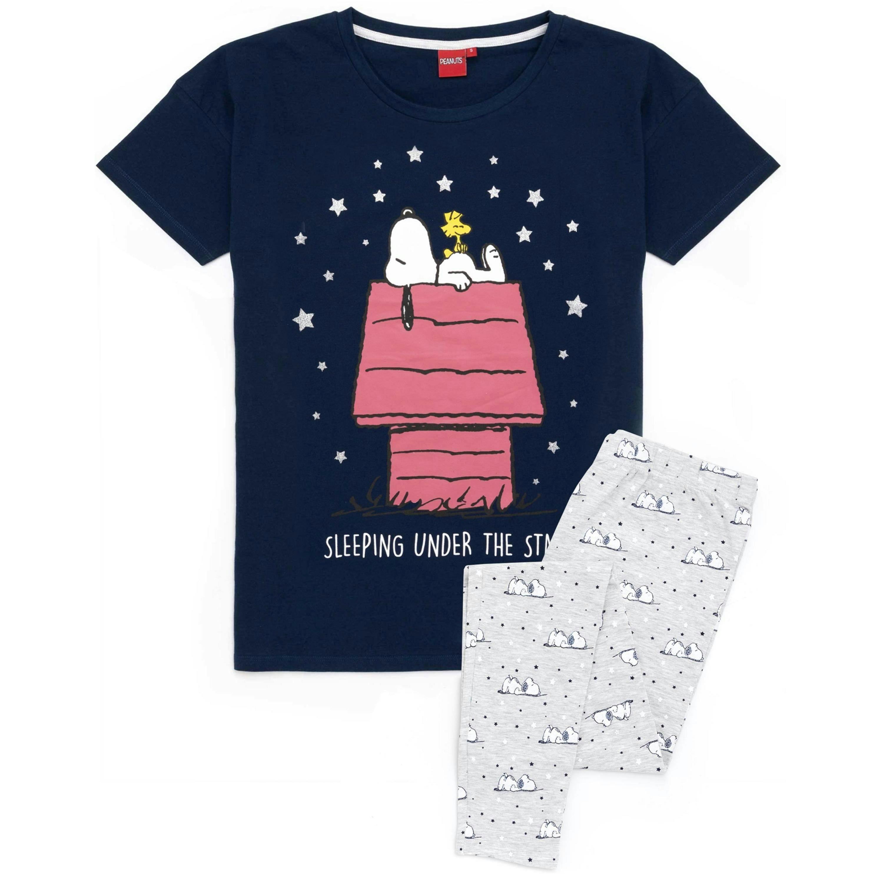 Peanuts Womens Blue Snoopy Short Sleeve Long Leg Pyjama Set by Vanilla Underground , view 1 of 1