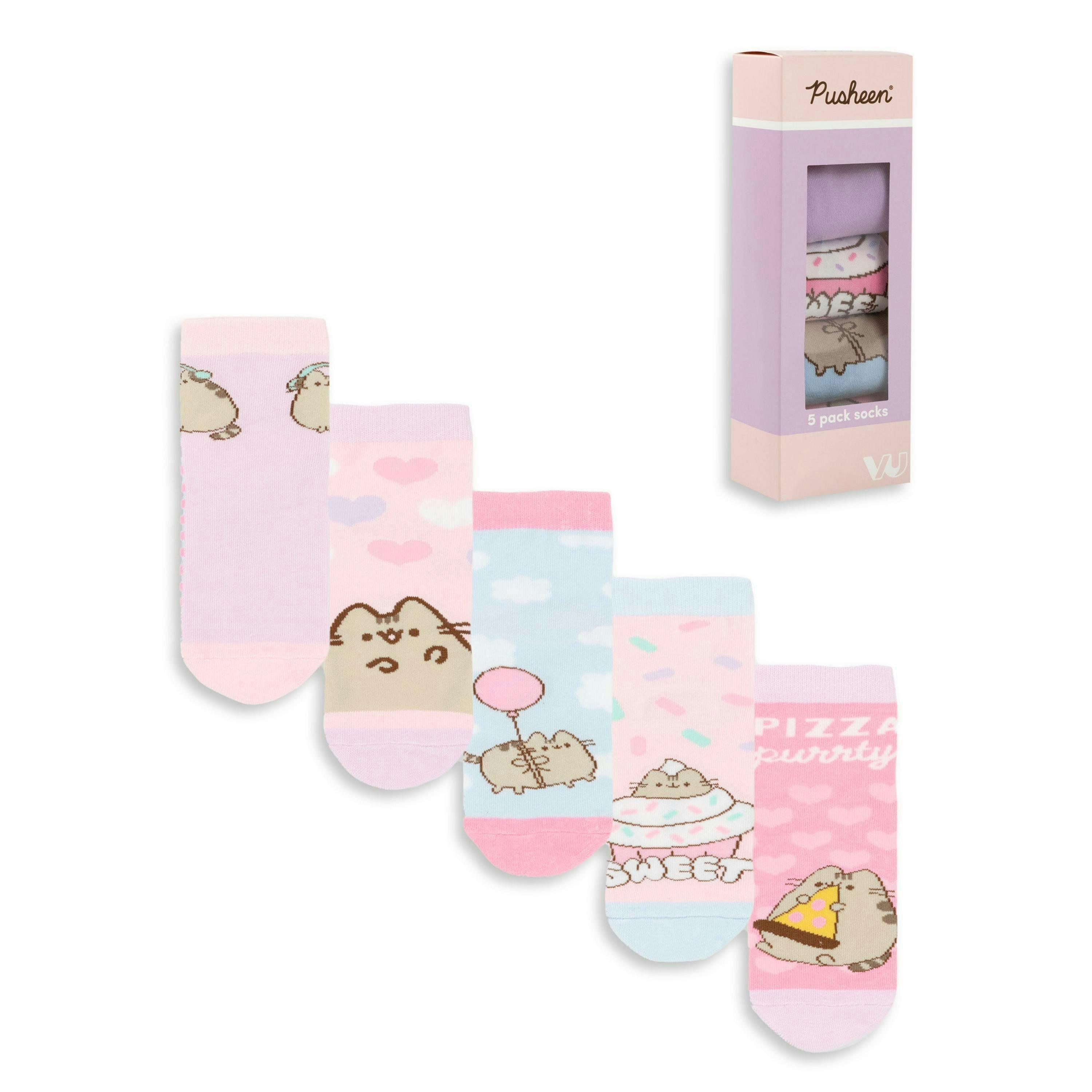 Pusheen Girls Multicoloured Sweet Pizza Party Calf Socks Set of 5 by Vanilla Underground , view 1 of 1