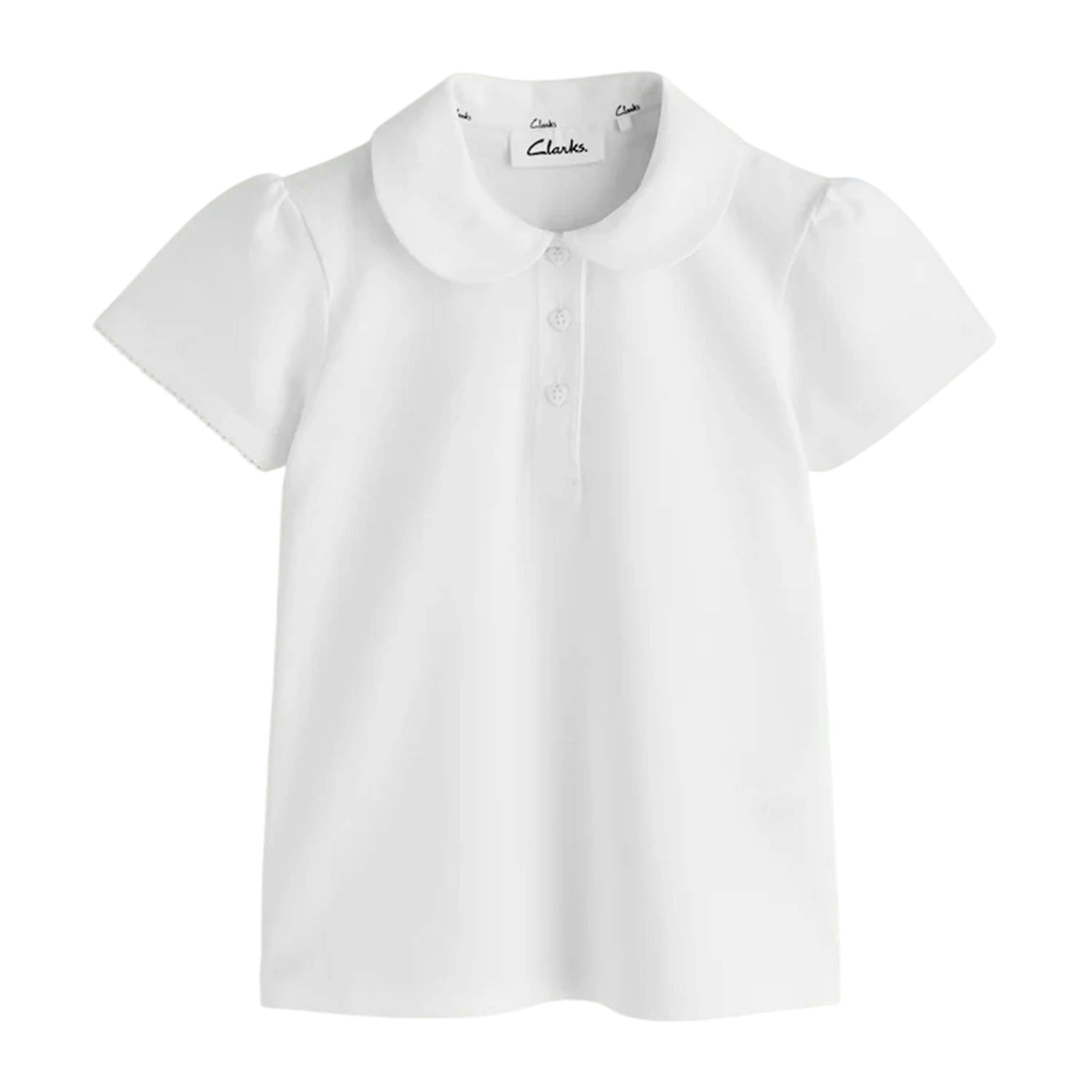 Clarks Girls Scallop Hem Short-Sleeved School Polo Shirt (Pack of 3) — White