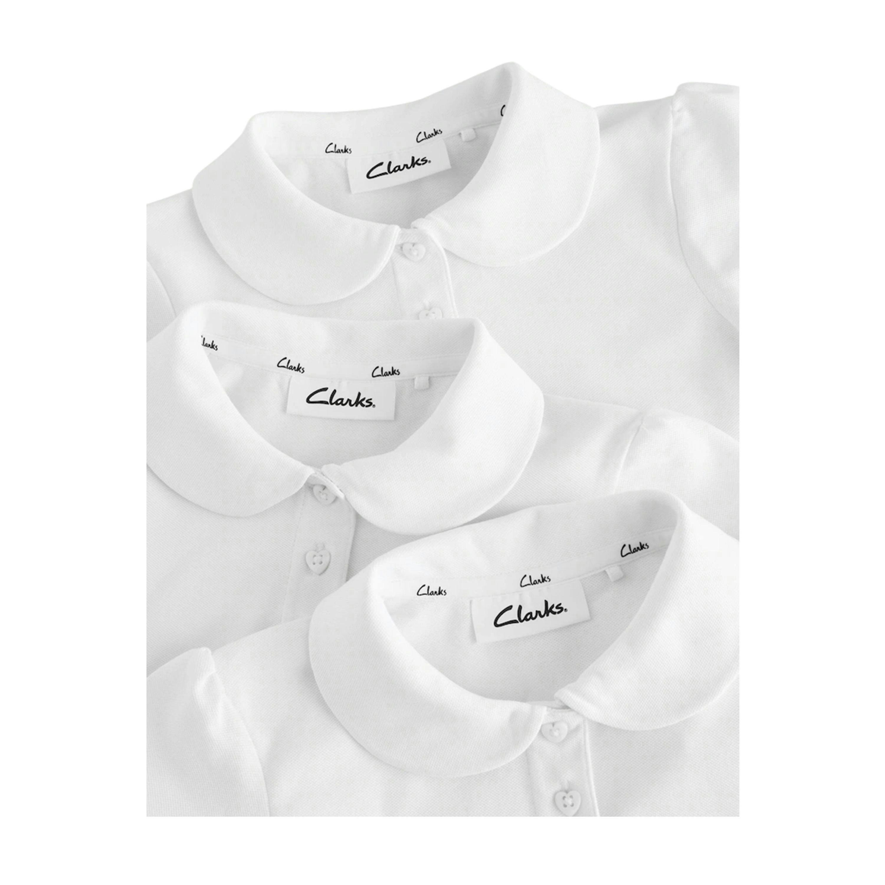 Clarks Girls Scallop Hem Short-Sleeved School Polo Shirt (Pack of 3) — White