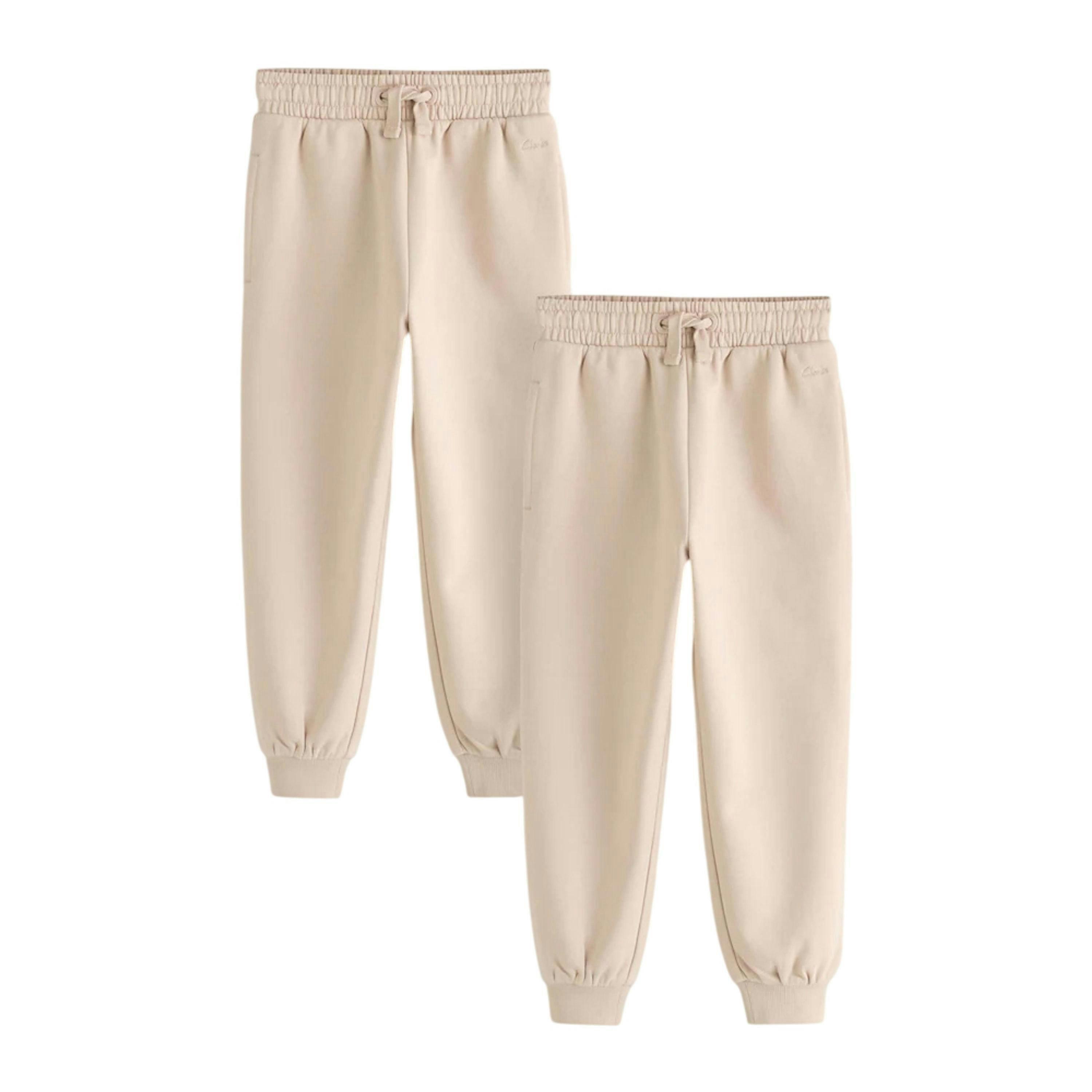 Clarks Boys Plain Ribbed Cuff Jogging Bottoms (Pack of 2) — Beige