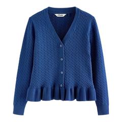 Clarks Girls Cable Knit Frill School Cardigan — Red/Green 1