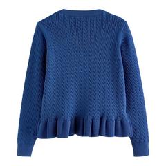 Clarks Girls Cable Knit Frill School Cardigan — Red/Green 2