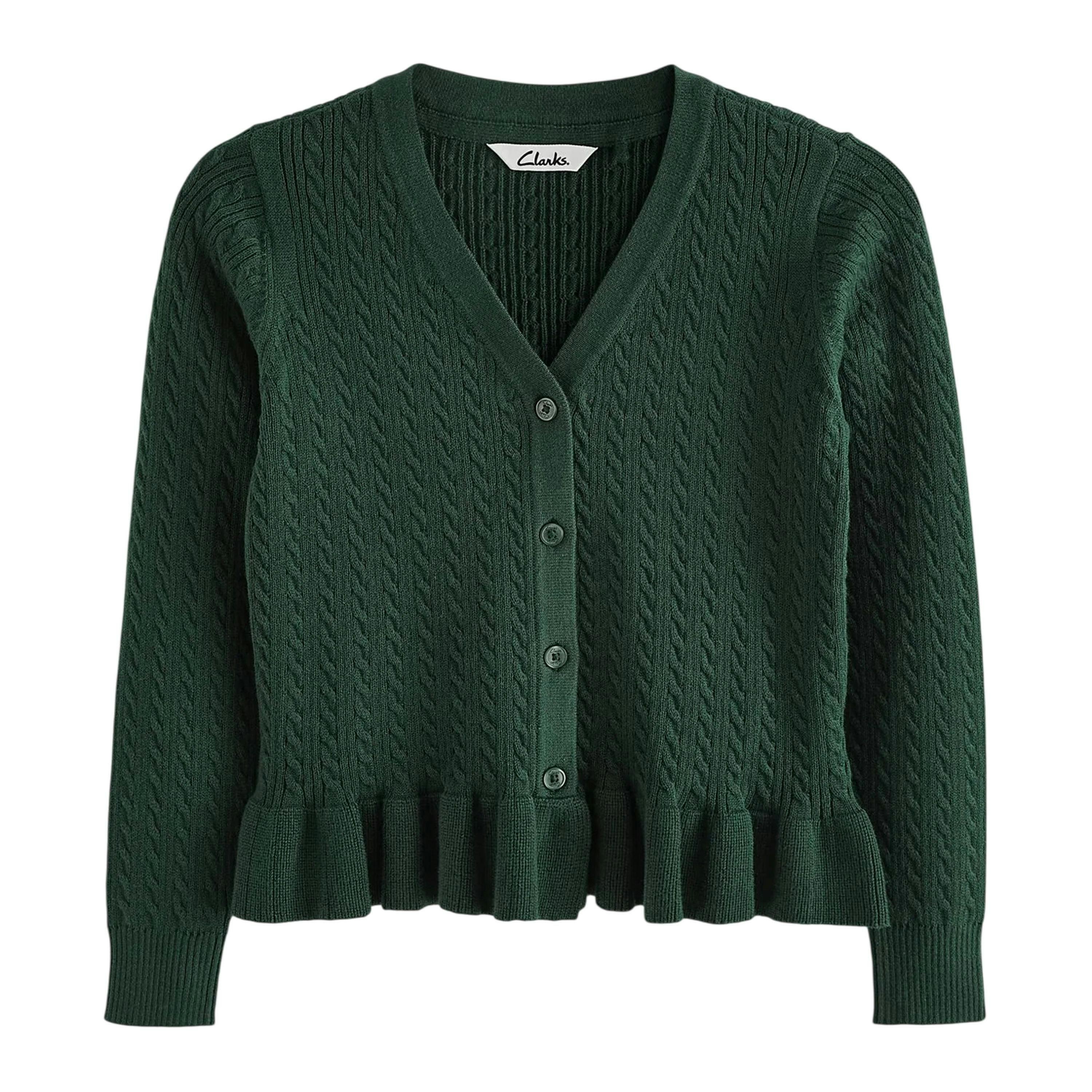 Clarks Girls Cable Knit Frill School Cardigan , view 1 of 2