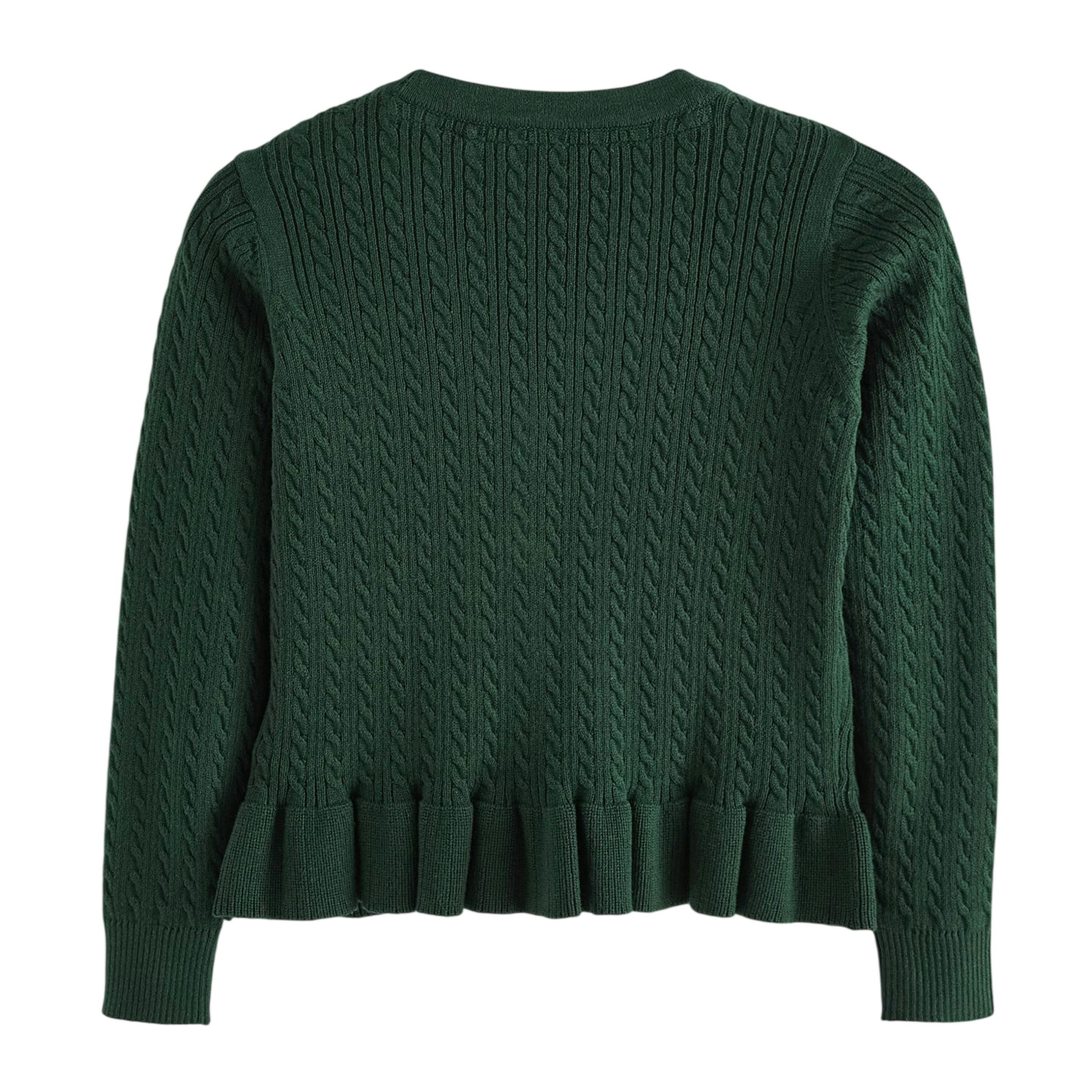 Clarks Girls Cable Knit Frill School Cardigan — Green/Red