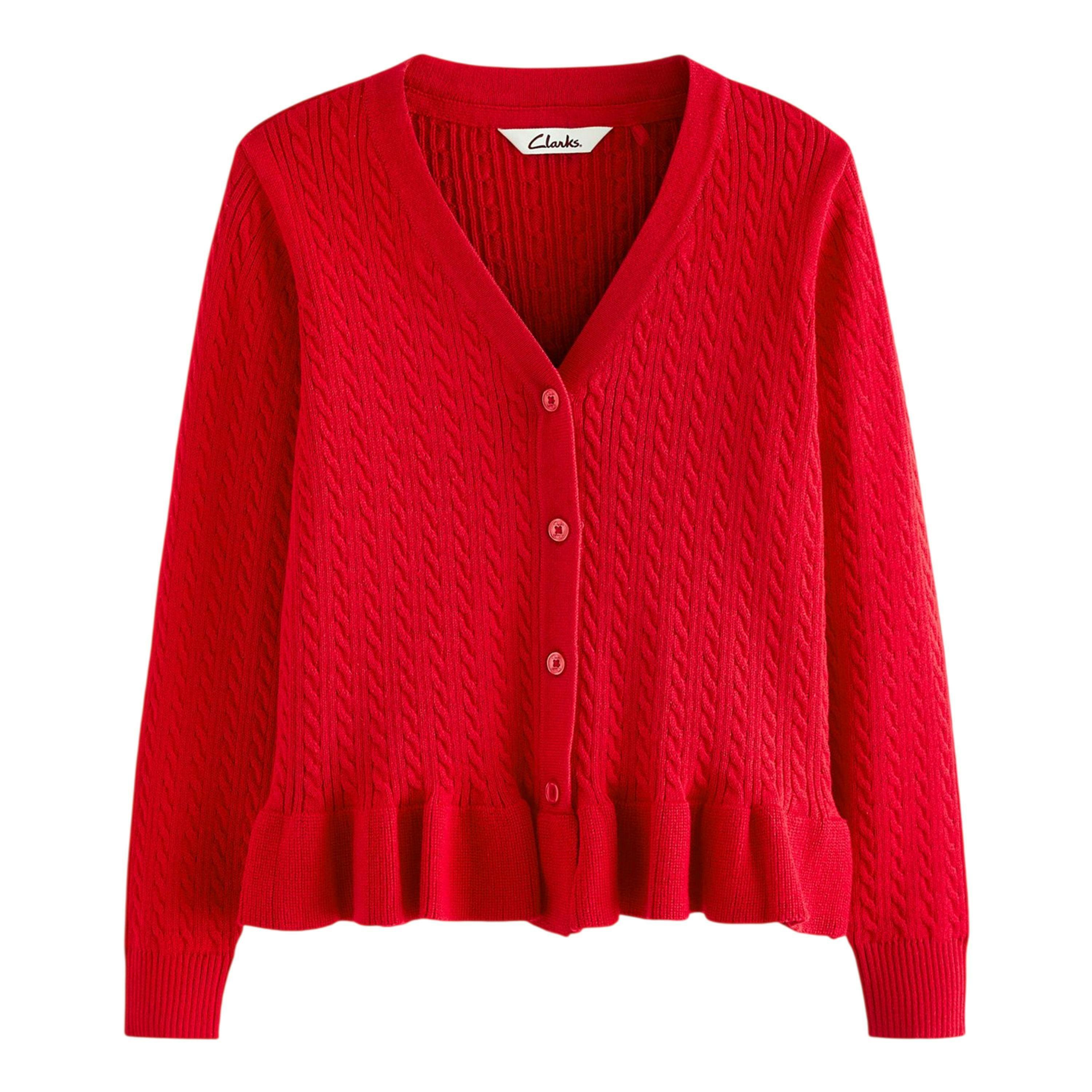 Clarks Girls Cable Knit Frill School Cardigan , view 1 of 4