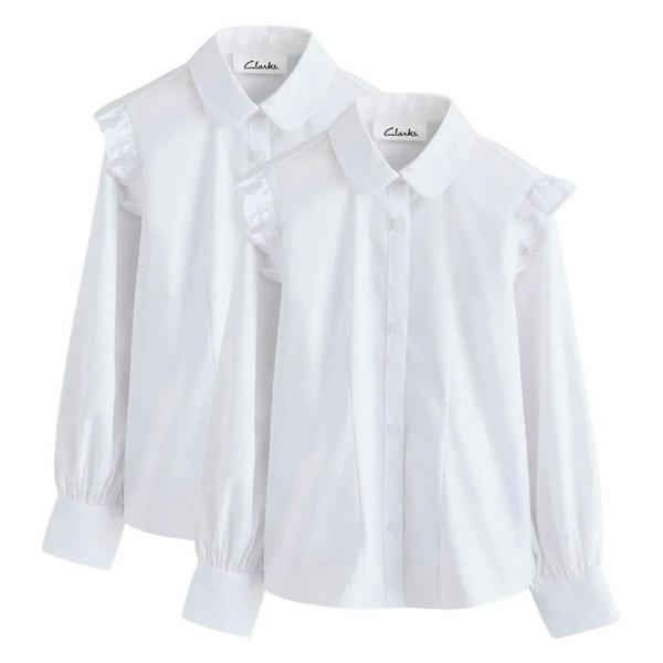 Clarks Girls Frill Shoulder Long-Sleeved Shirt (Pack of 2) — White