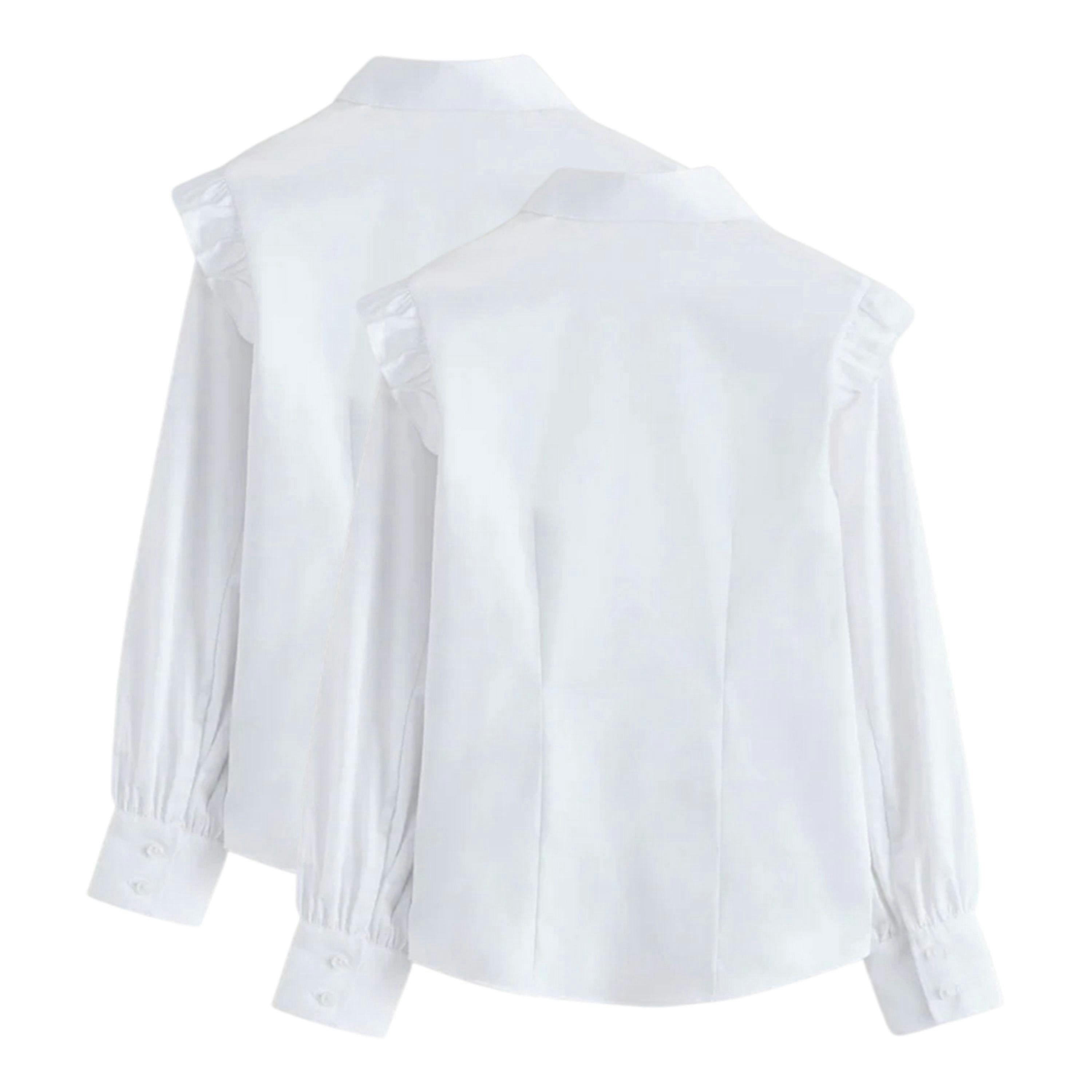 Clarks Girls Frill Shoulder Long-Sleeved Shirt (Pack of 2) — White
