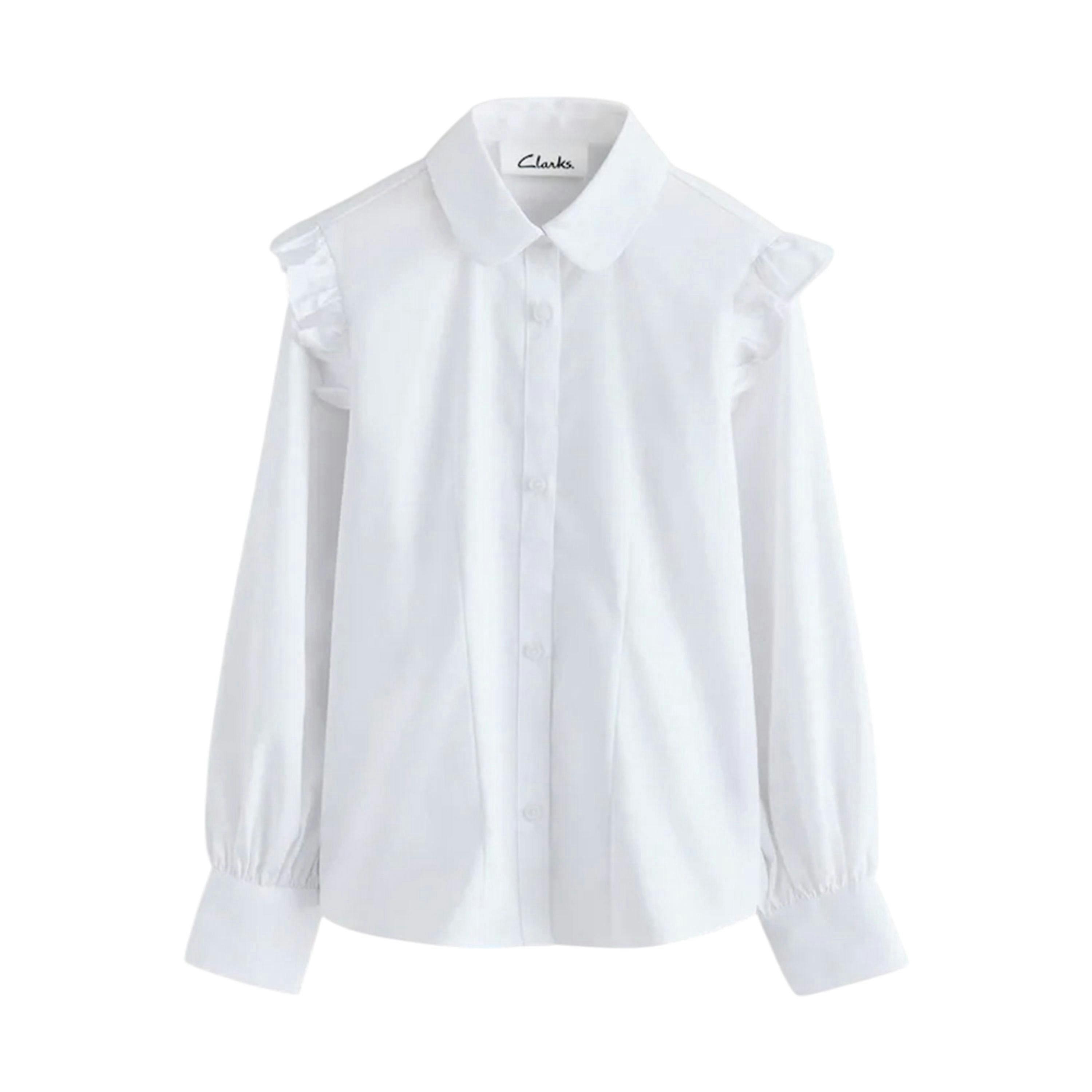Clarks Girls Frill Shoulder Long-Sleeved Shirt (Pack of 2) — White