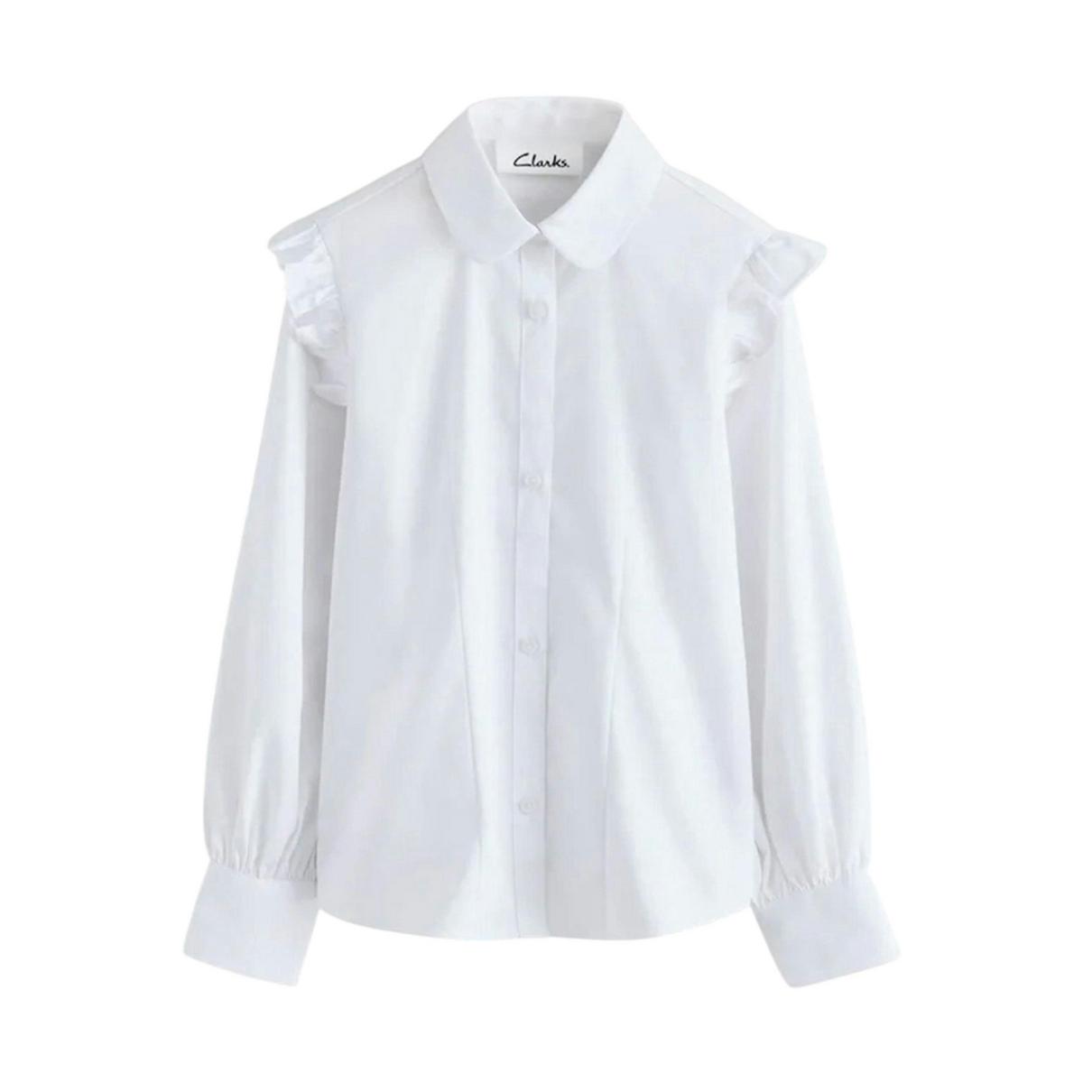 Clarks Girls Frill Shoulder Long-Sleeved Shirt (Pack of 2) — White