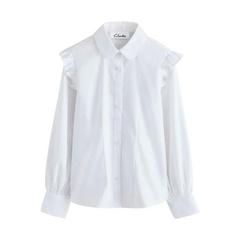 Clarks Girls Frill Shoulder Long-Sleeved Shirt (Pack of 2) — White 3