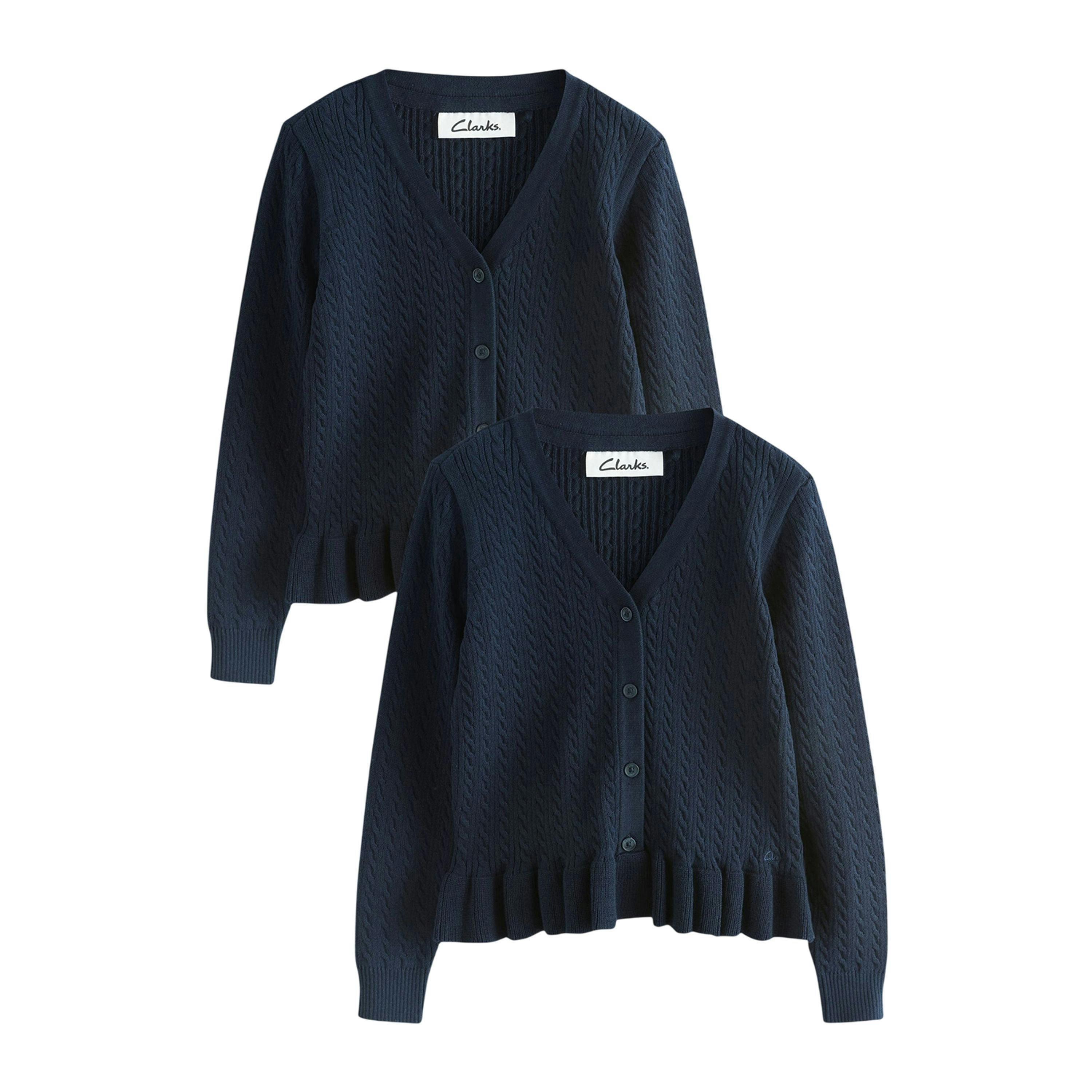 Clarks Girls Cable Knit Frill School Cardigan (Pack of 2) , view 1 of 3