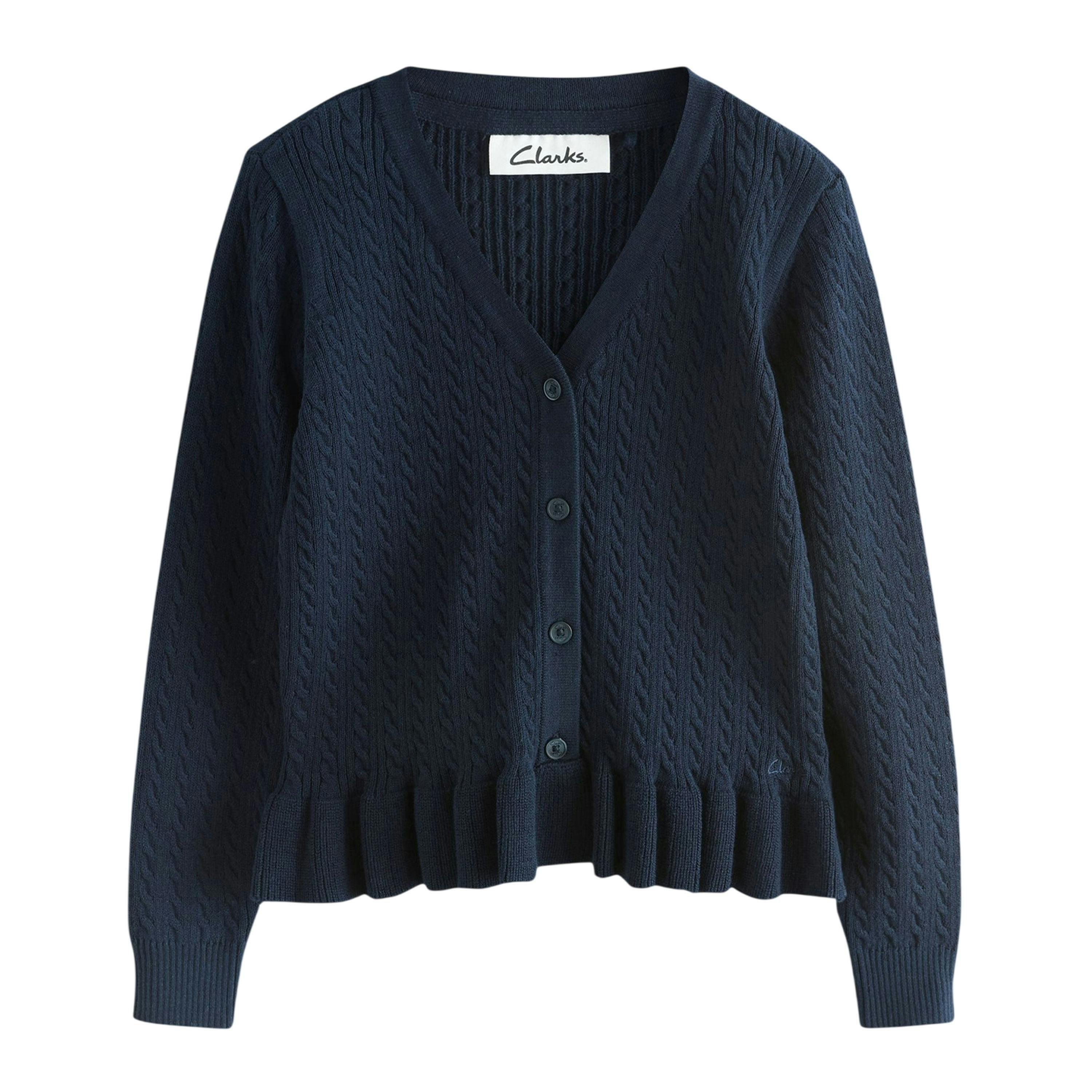 Clarks Girls Cable Knit Frill School Cardigan (Pack of 2) — 
