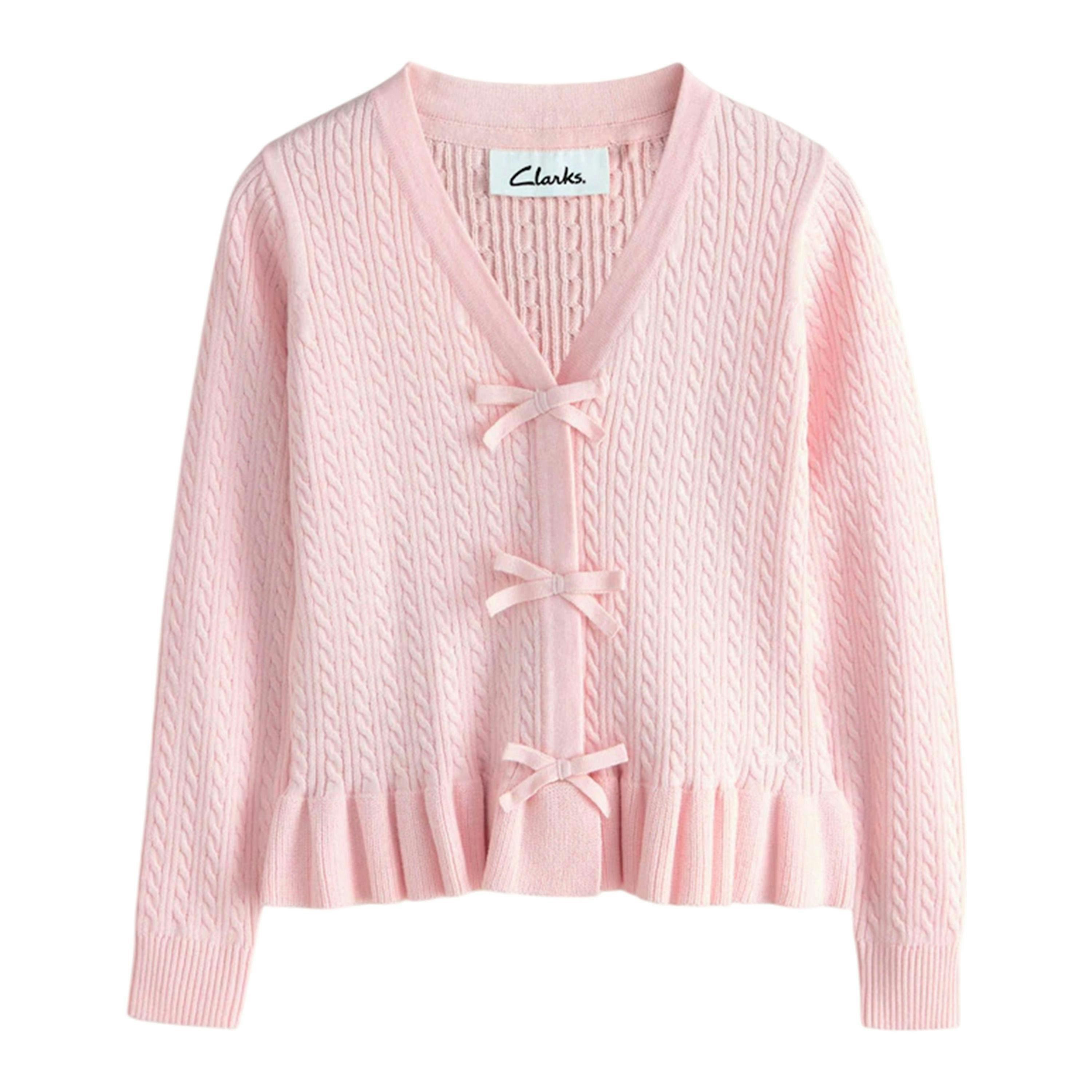 Clarks Girls Bow Knitted Frill Hem Cardigan , view 1 of 4