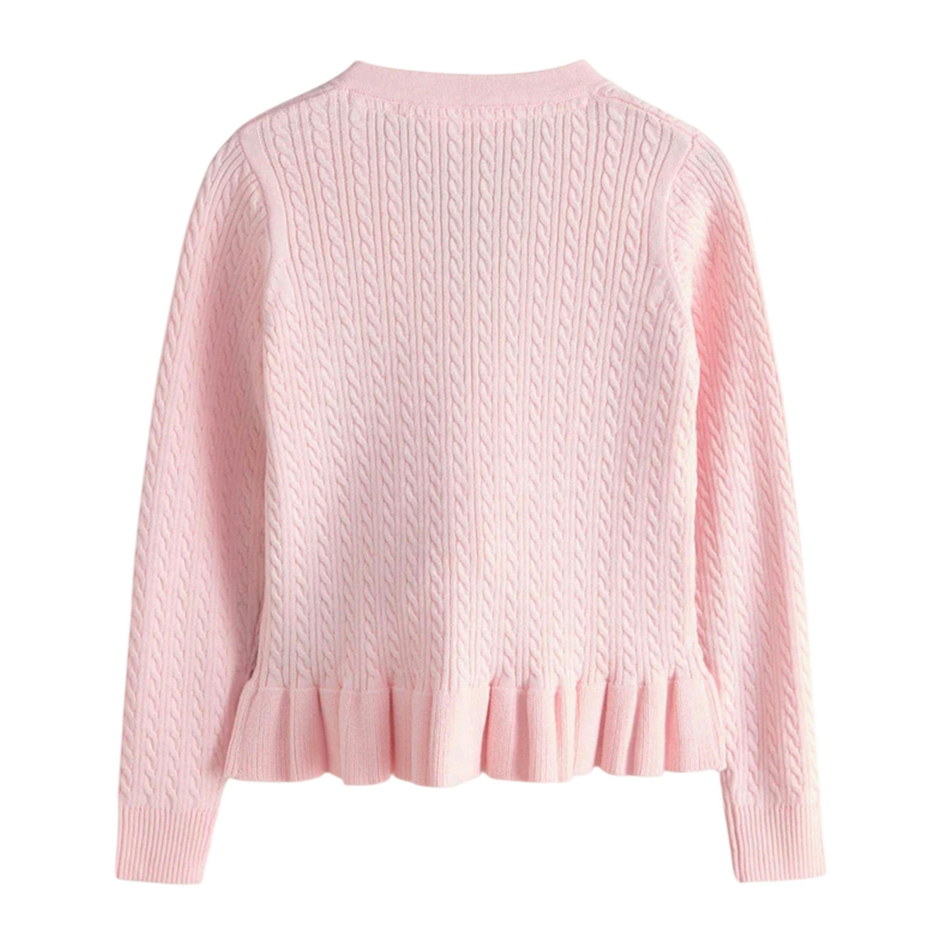 Clarks Girls Bow Knitted Frill Hem Cardigan — Pink