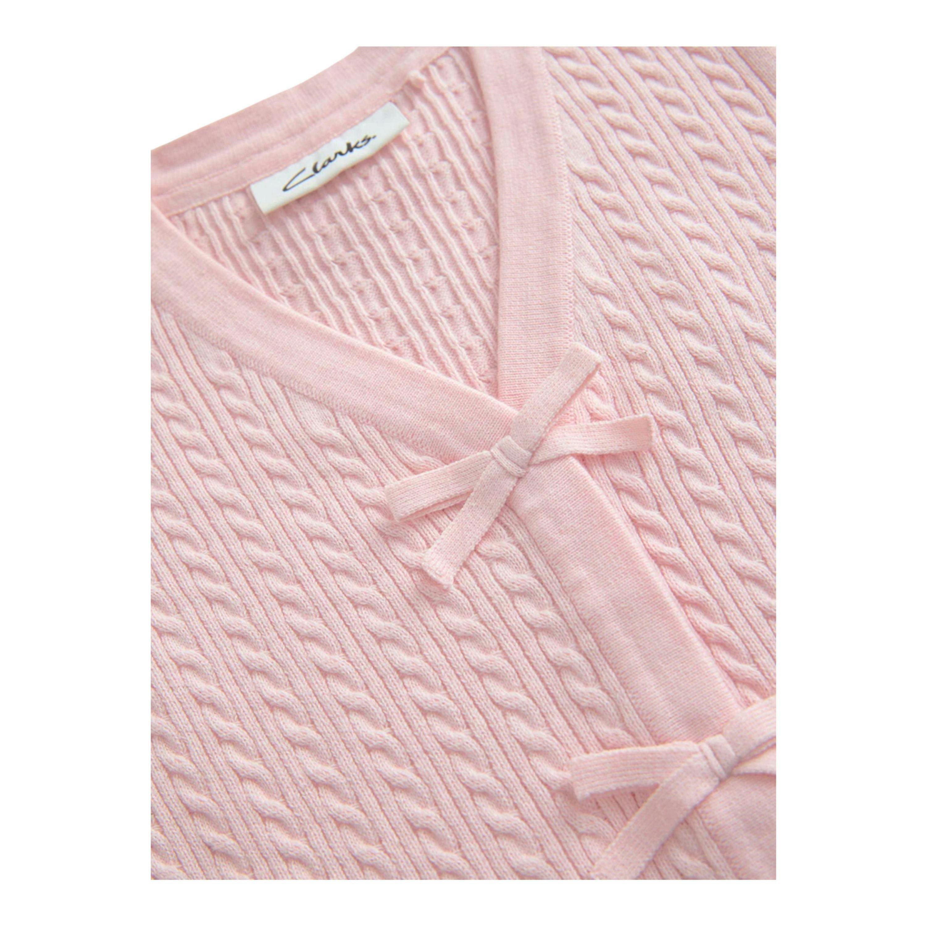 Clarks Girls Bow Knitted Frill Hem Cardigan — Pink