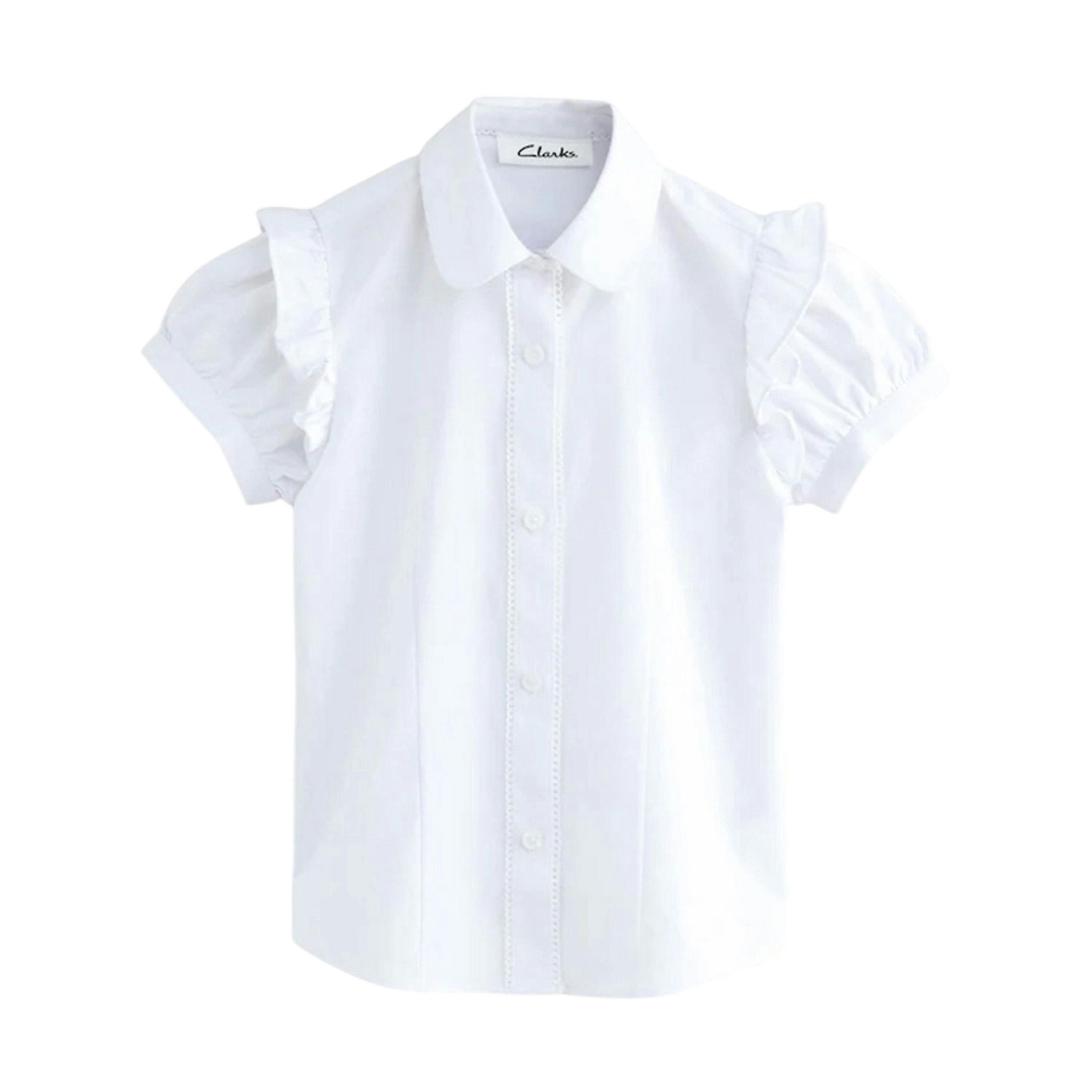 Clarks Girls Frill Shoulder Short-Sleeved Shirt (Pack of 2) — White