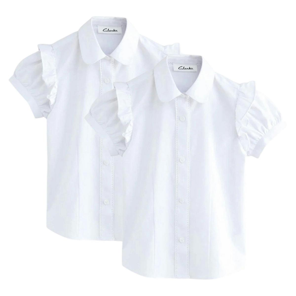 Clarks Girls Frill Shoulder Short-Sleeved Shirt (Pack of 2) — White