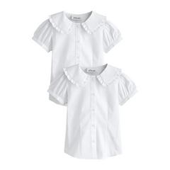 Clarks Girls Frill Collar Short-Sleeved Shirt (Pack of 2) — White 1