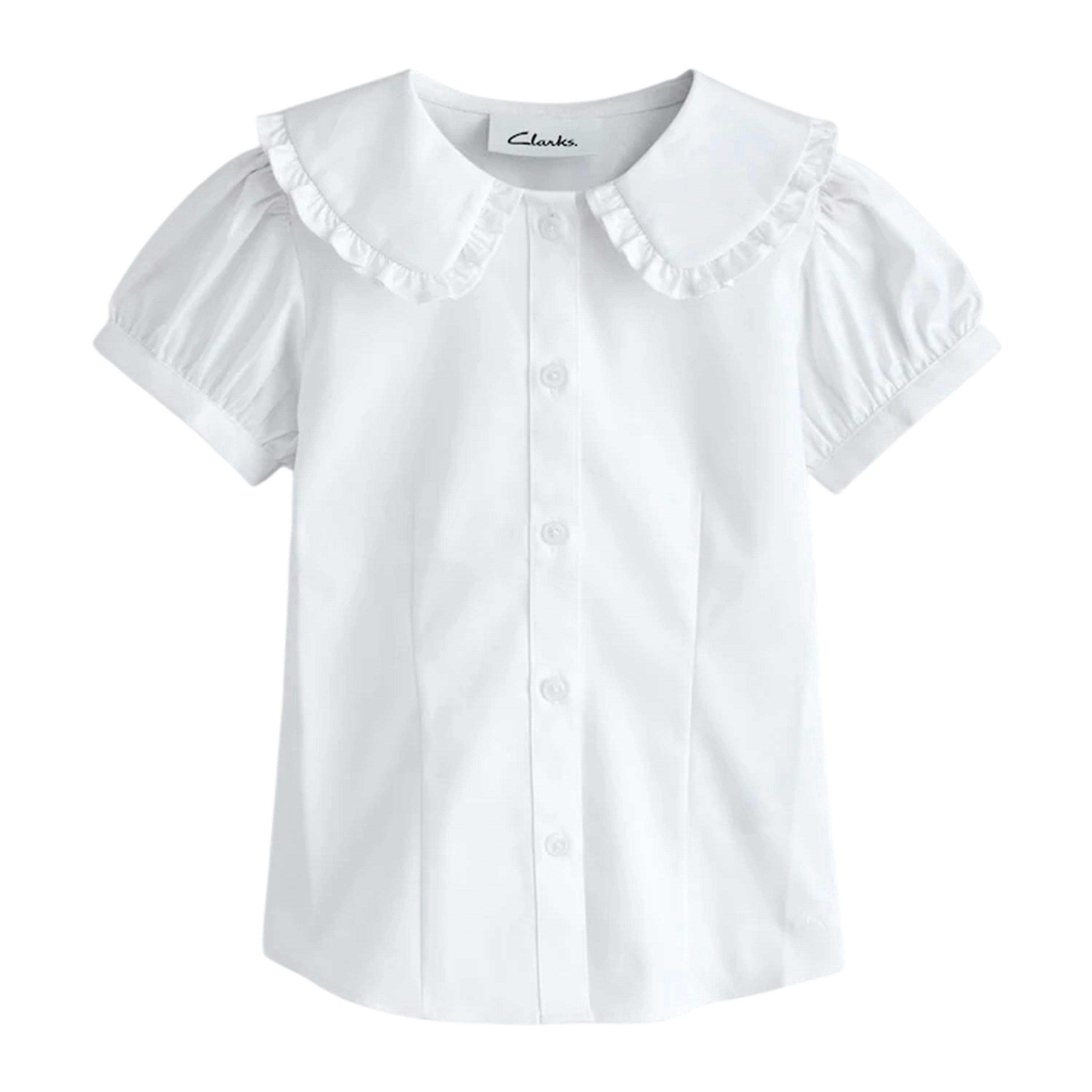 Clarks Girls Frill Collar Short-Sleeved Shirt (Pack of 2) — White