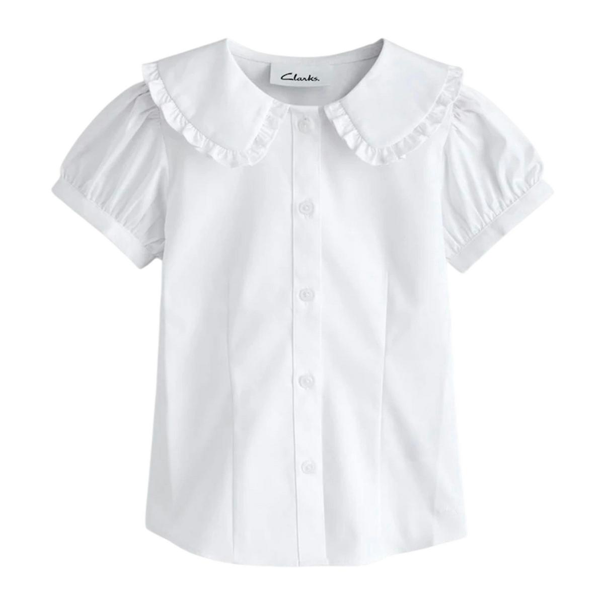 Clarks Girls Frill Collar Short-Sleeved Shirt (Pack of 2) — White