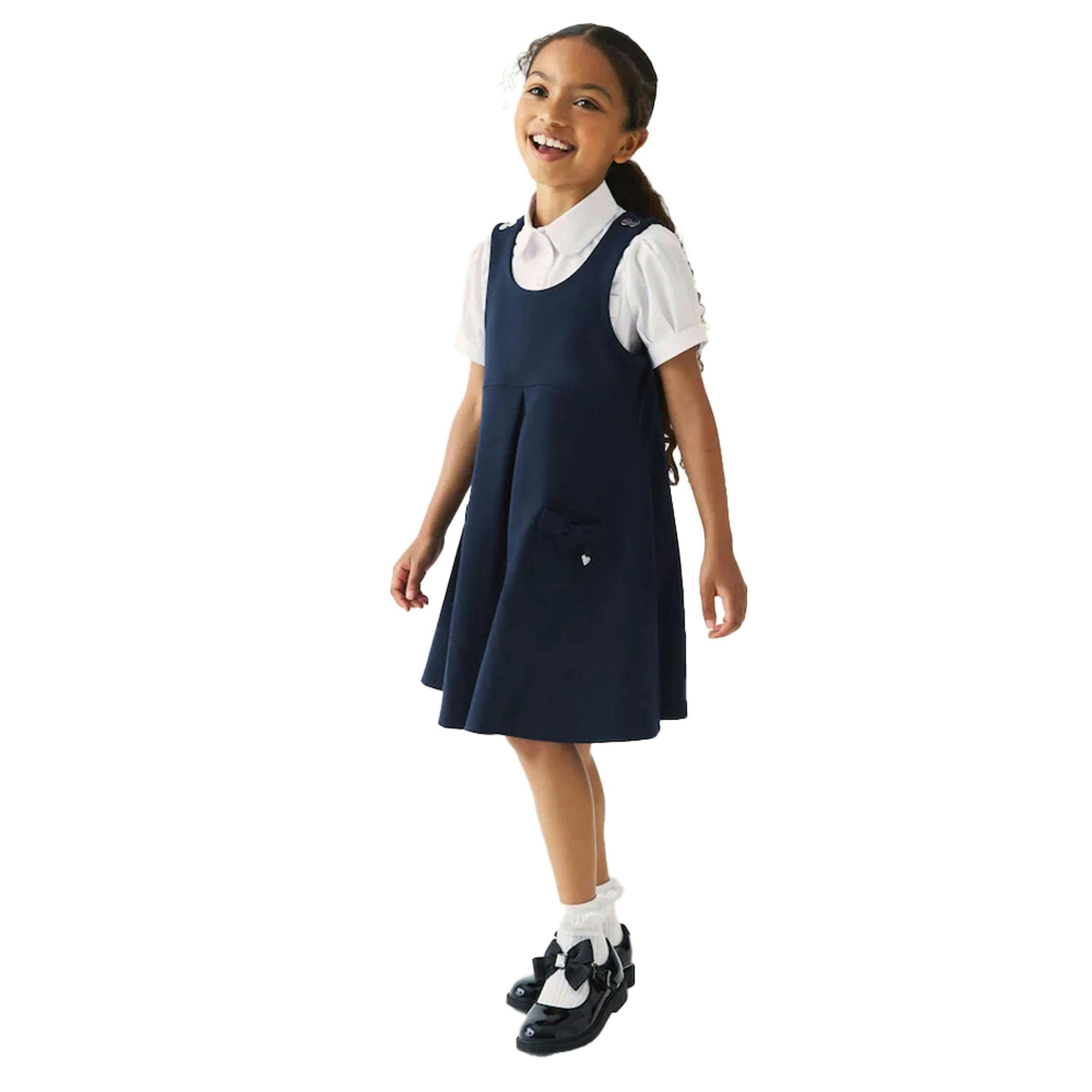 Clarks Girls Ponte Button Detail Pinafore Dress — Blue