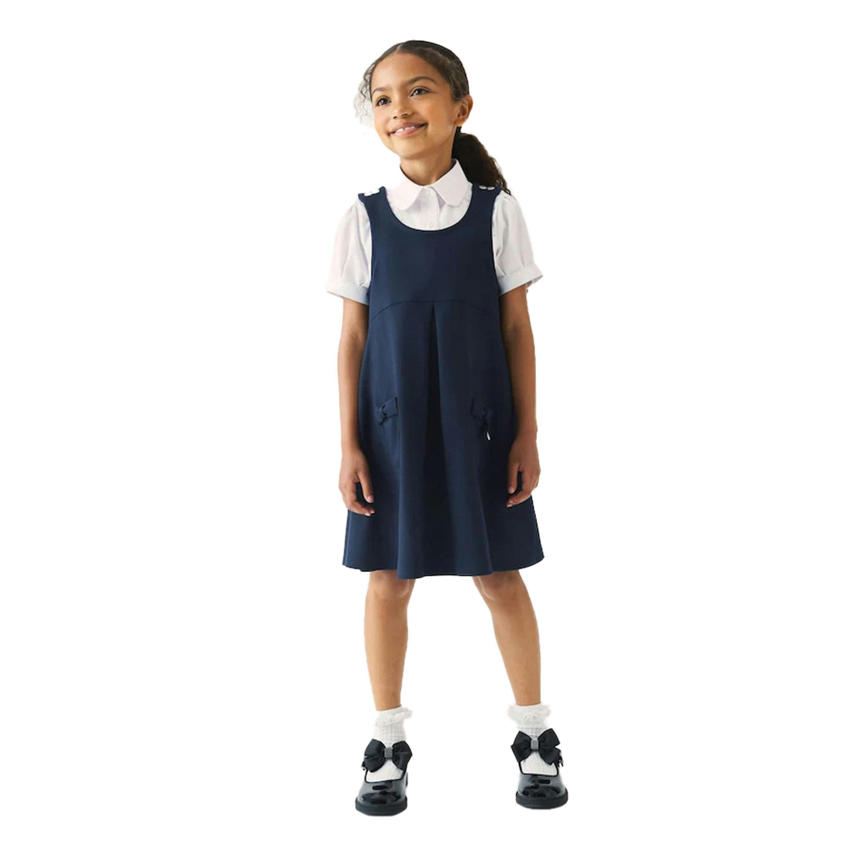Clarks Girls Ponte Button Detail Pinafore Dress — Blue