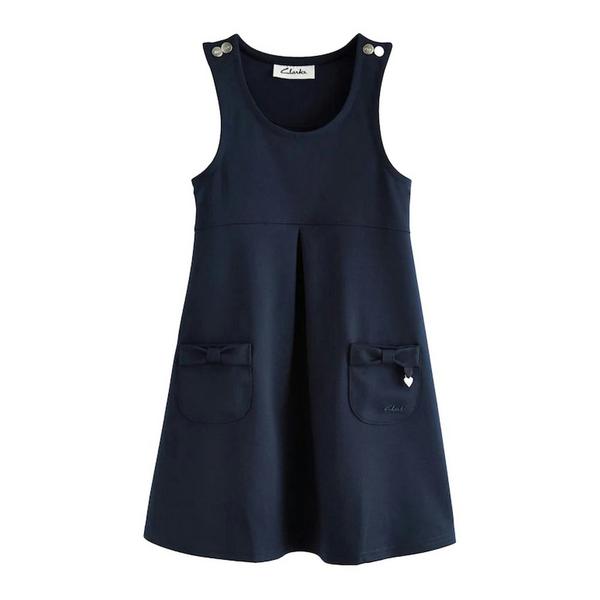 Clarks Girls Ponte Button Detail Pinafore Dress — Blue