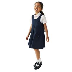 Clarks Girls Ponte Button Detail Pinafore Dress — Blue 3