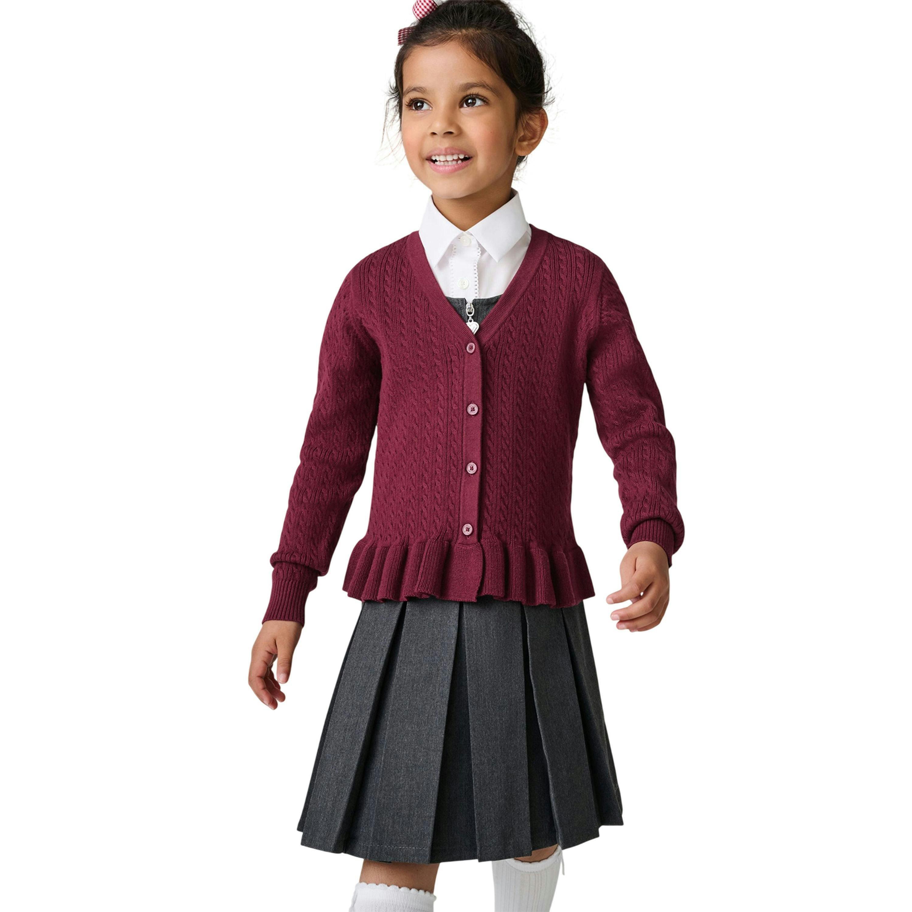 Clarks Girls Cable Knit Frill School Cardigan , view 1 of 4