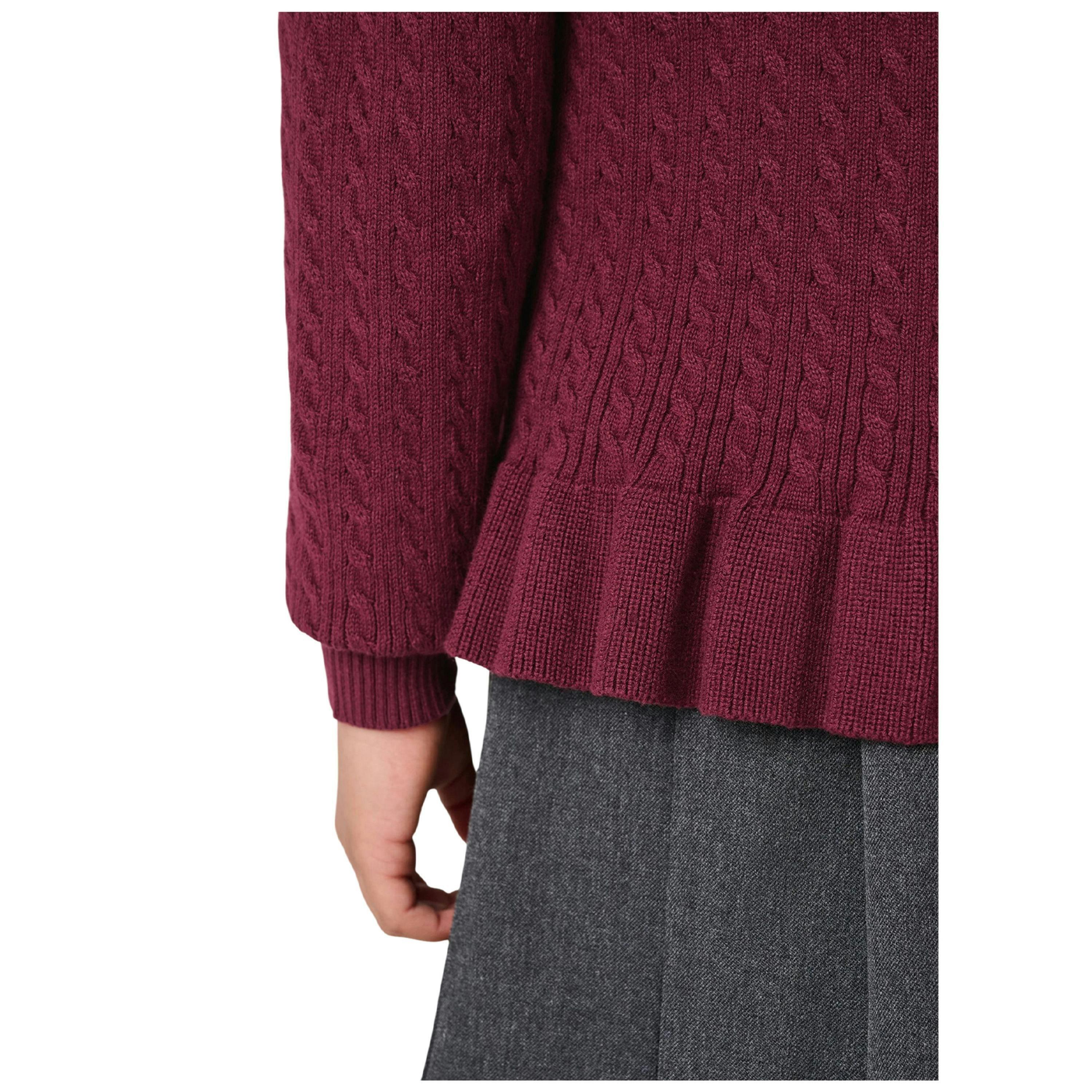 Clarks Girls Cable Knit Frill School Cardigan — Red
