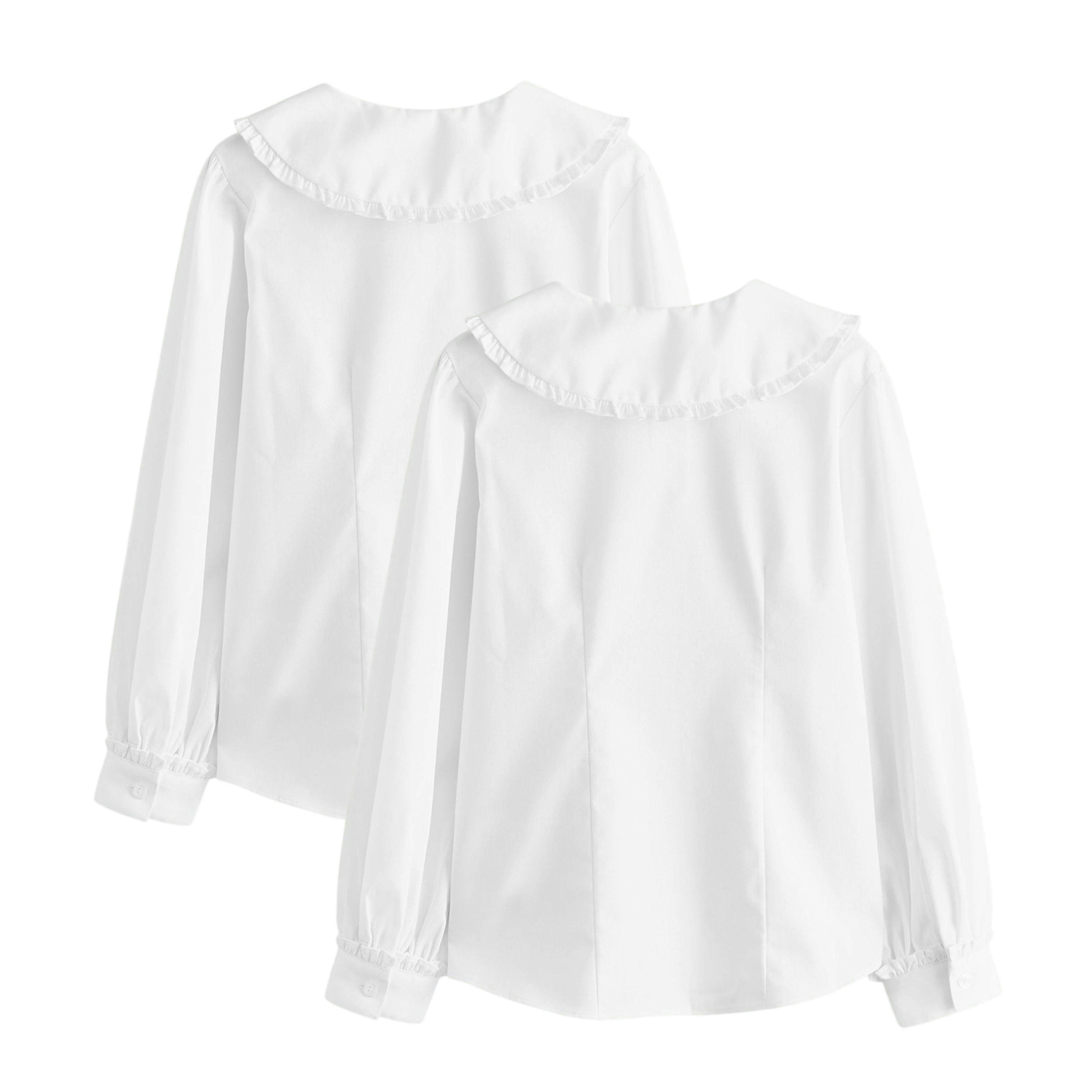 Clarks Girls Frill Collar Long-Sleeved Shirt (Pack of 2) — White