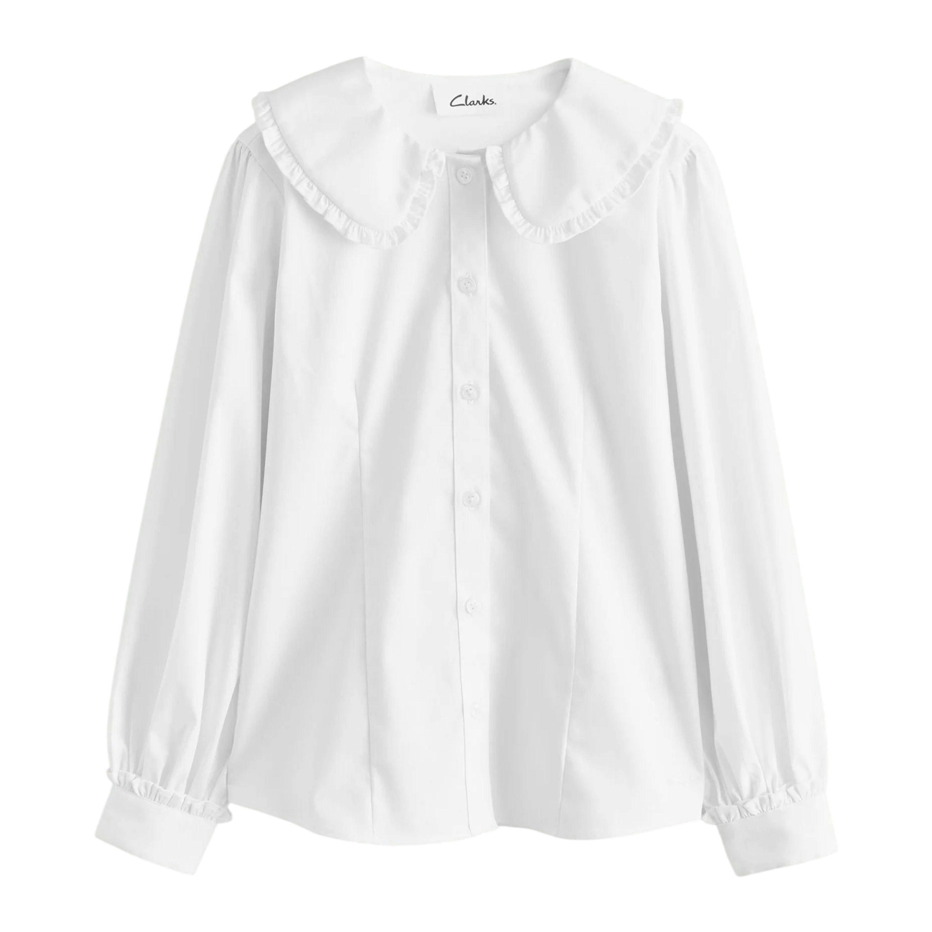 Clarks Girls Frill Collar Long-Sleeved Shirt (Pack of 2) — White